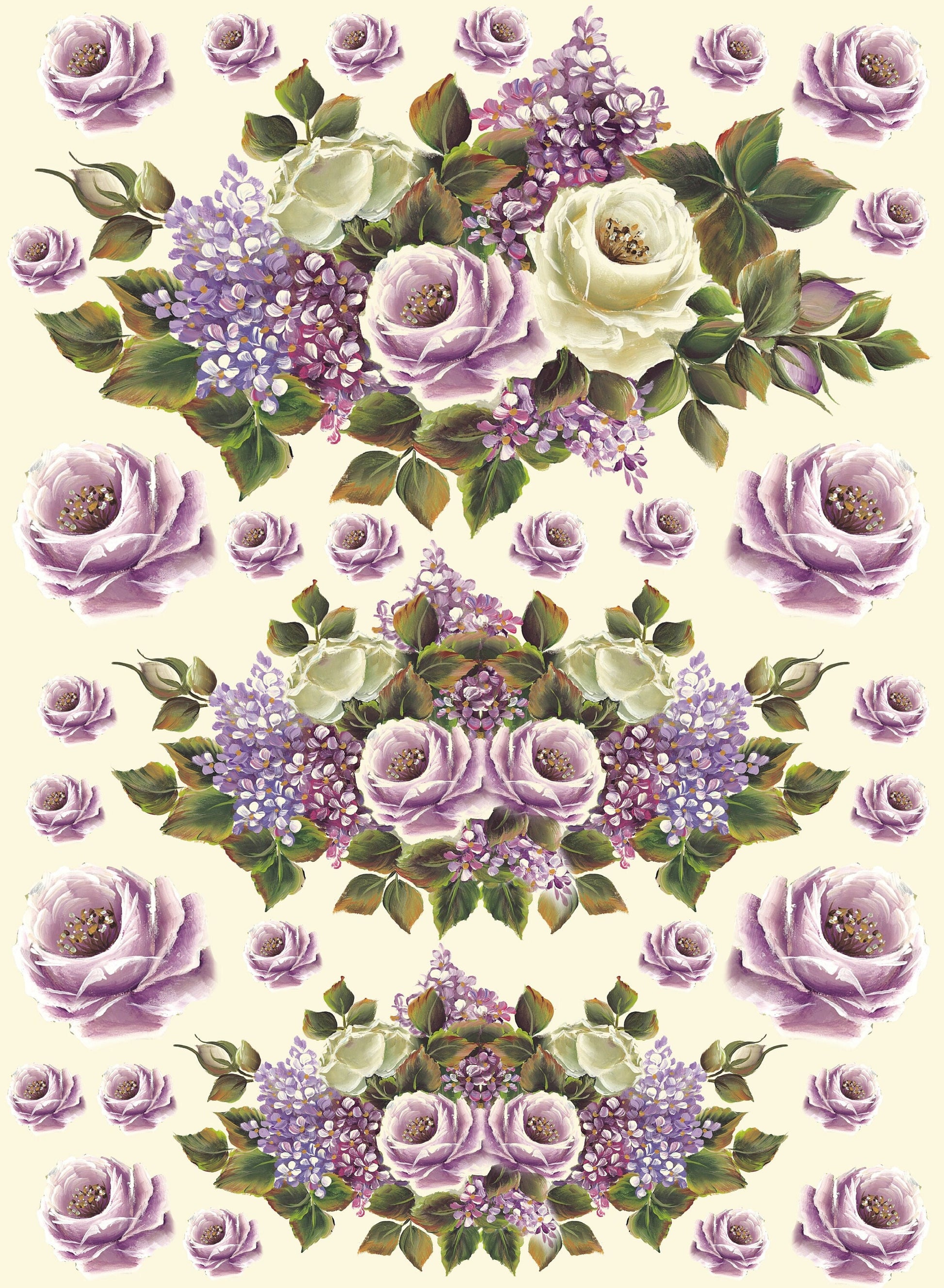 Large Rice Paper for Decoupage - Furniture Decoupage - Vintage Decoupage - Floral Decoupage Paper - Oil Painting Whiye Purple Roses