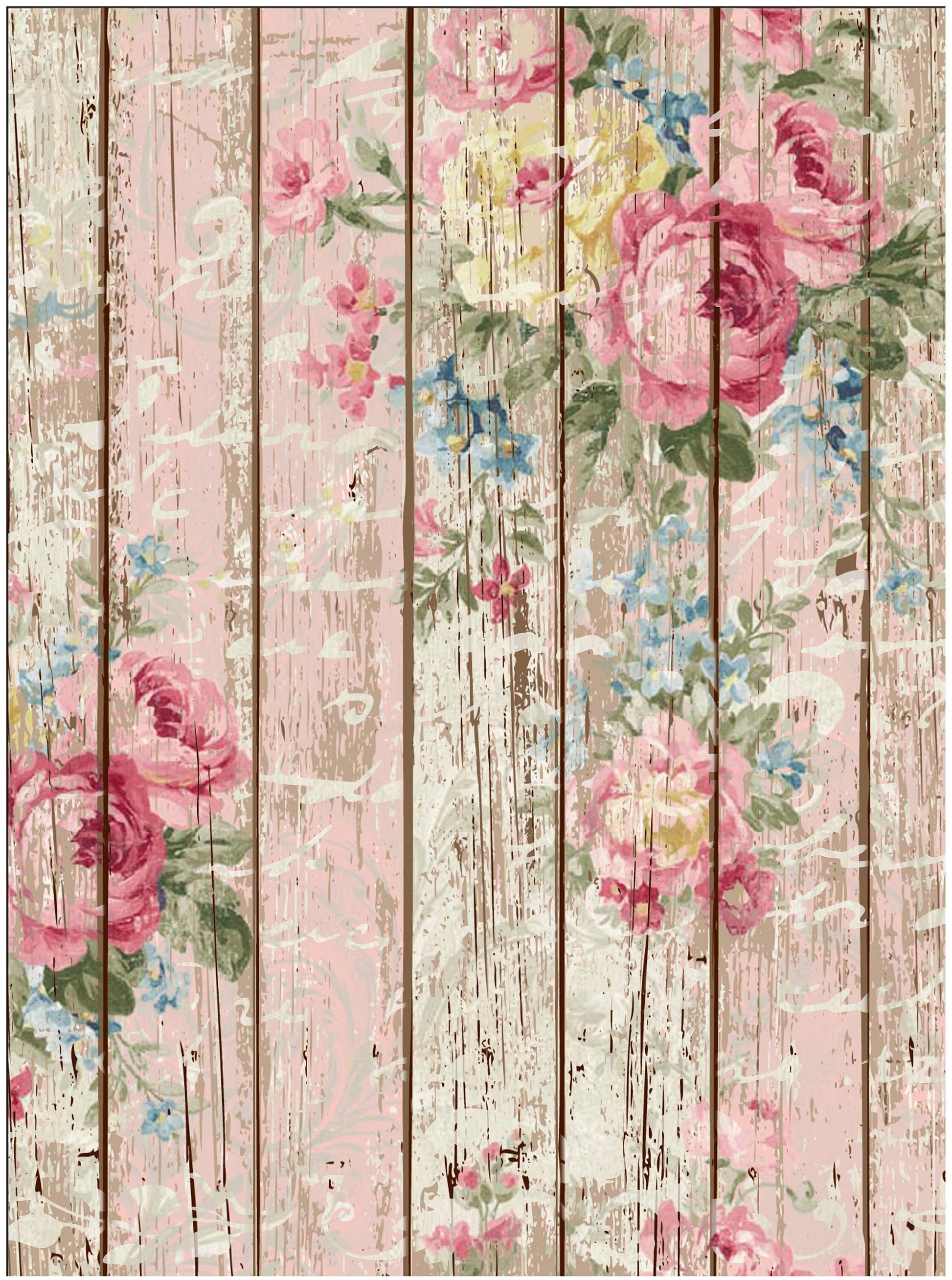 Large Rice Paper for Decoupage - Furniture Decoupage - Vintage Floral - Old Wooden Floor Roses