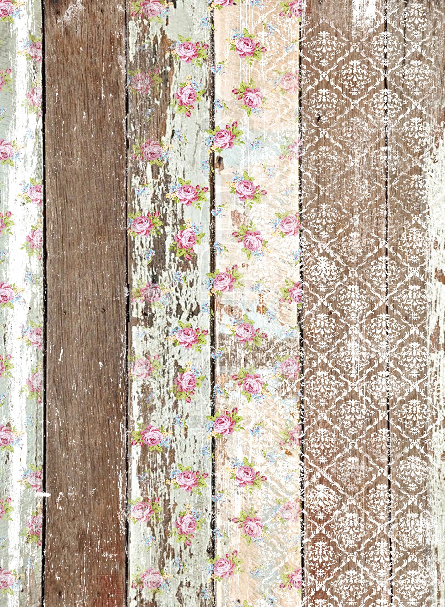 Large Rice Paper for Decoupage - Furniture Makeover - Vintage - Floral Decoupage - Old Wooden Floor