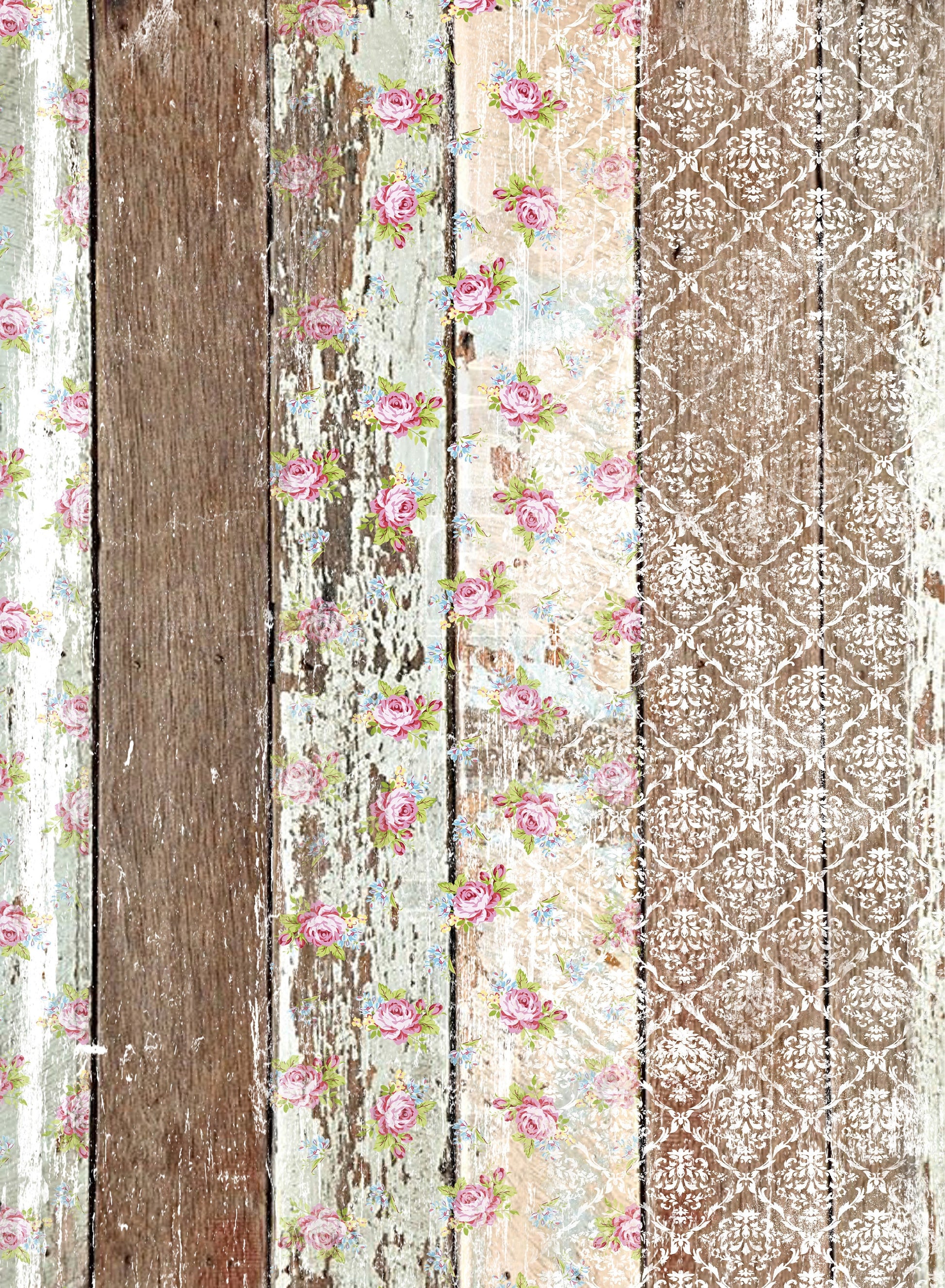 Large Rice Paper for Decoupage - Furniture Makeover - Vintage - Floral Decoupage - Old Wooden Floor