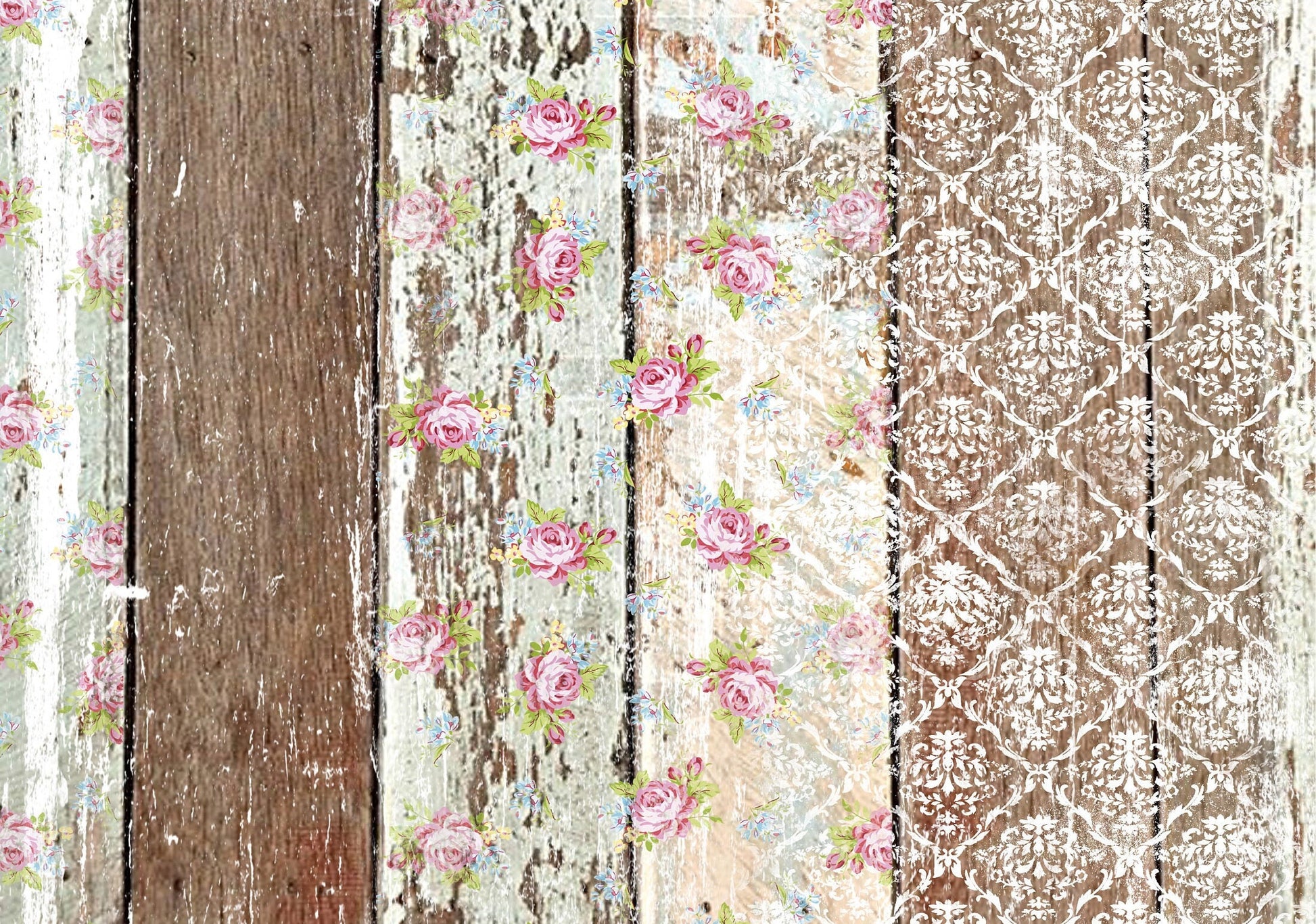Large Rice Paper for Decoupage - Furniture Makeover - Vintage - Floral Decoupage - Old Wooden Floor
