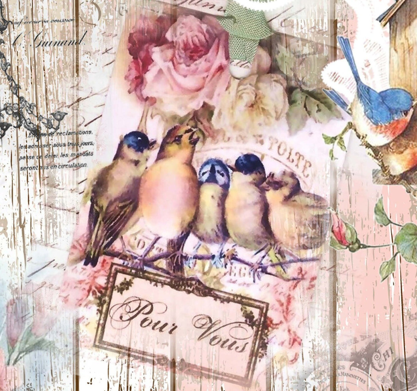 Large Rice Paper for Decoupage - Furniture Decoupage - Vintage Decoupage - Floral Decoupage Paper - Birds Roses