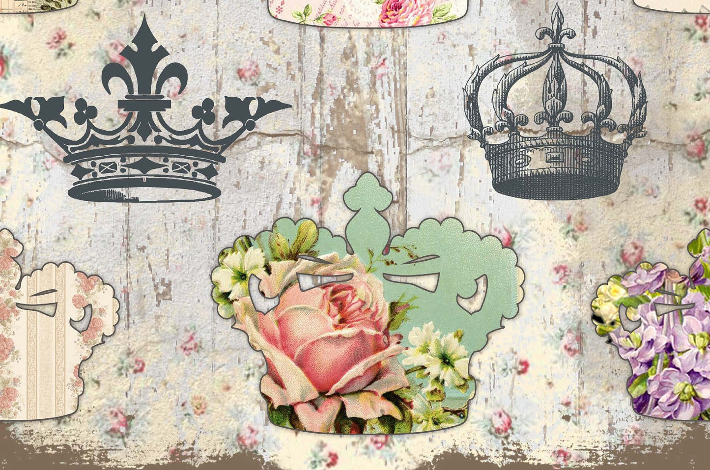 Large Rice Paper for Decoupage - Furniture Decoupage - Vintage Decoupage - Floral Decoupage Paper - Crown Flowers