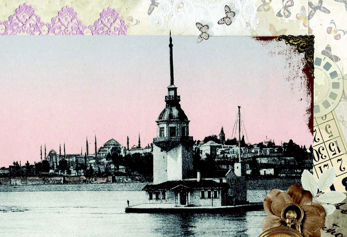 Maiden's Tower - Large Rice Paper for Decoupage - Furniture Decoupage - Vintage Decoupage - Floral Decoupage Paper - Istanbul
