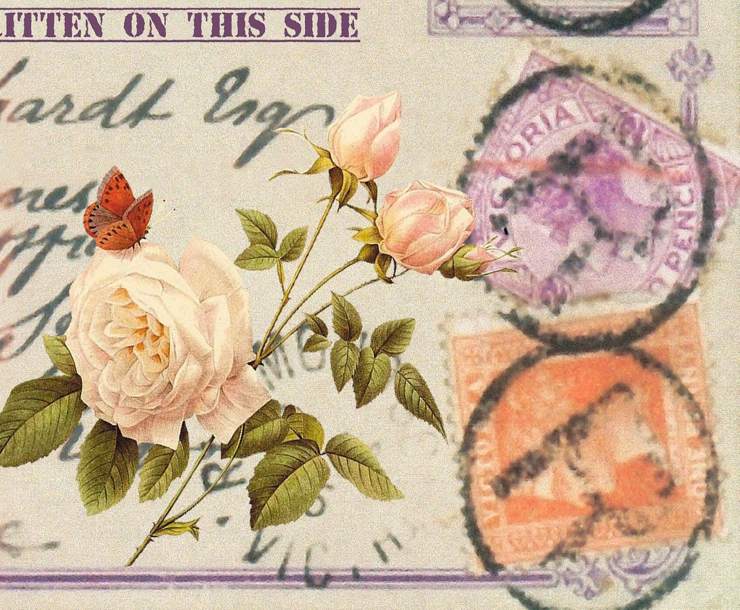 Large Rice Paper for Decoupage - Furniture Decoupage - Vintage Decoupage - Decoupage Paper - Post Card Handwrite Flowers