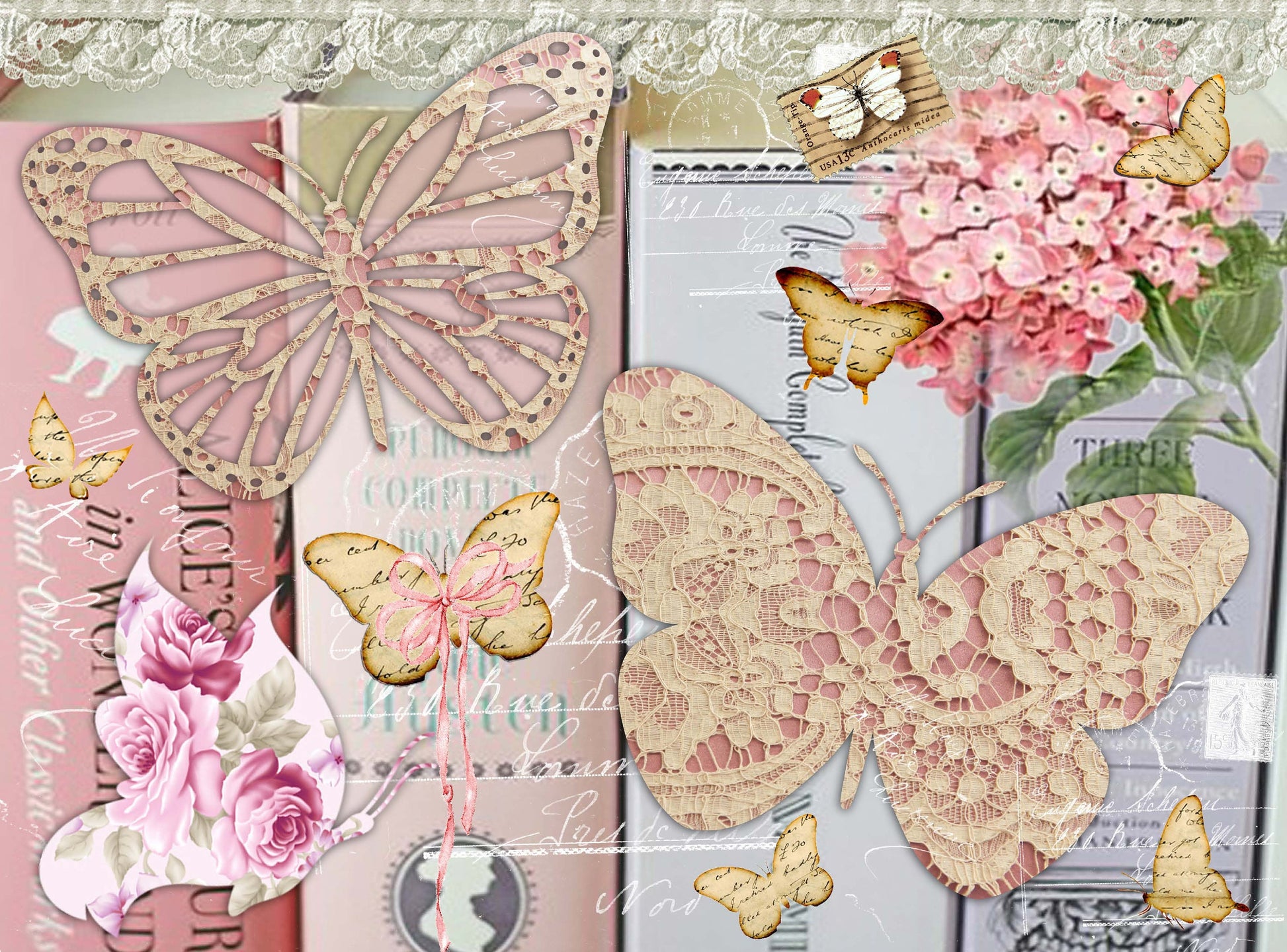 butterfly floral decoupage paper