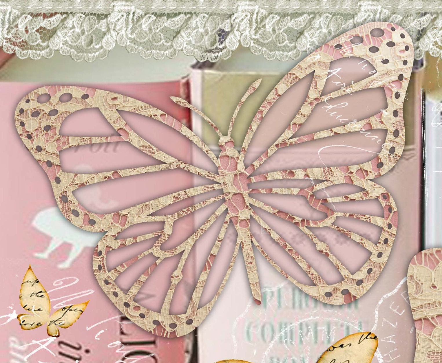 Large Rice Paper for Decoupage - Furniture Decoupage - Vintage Decoupage - Decoupage Paper - Pink Butterfly