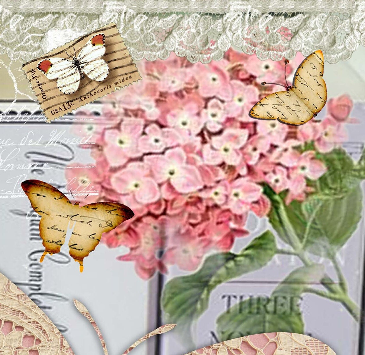 Large Rice Paper for Decoupage - Furniture Decoupage - Vintage Decoupage - Decoupage Paper - Pink Butterfly