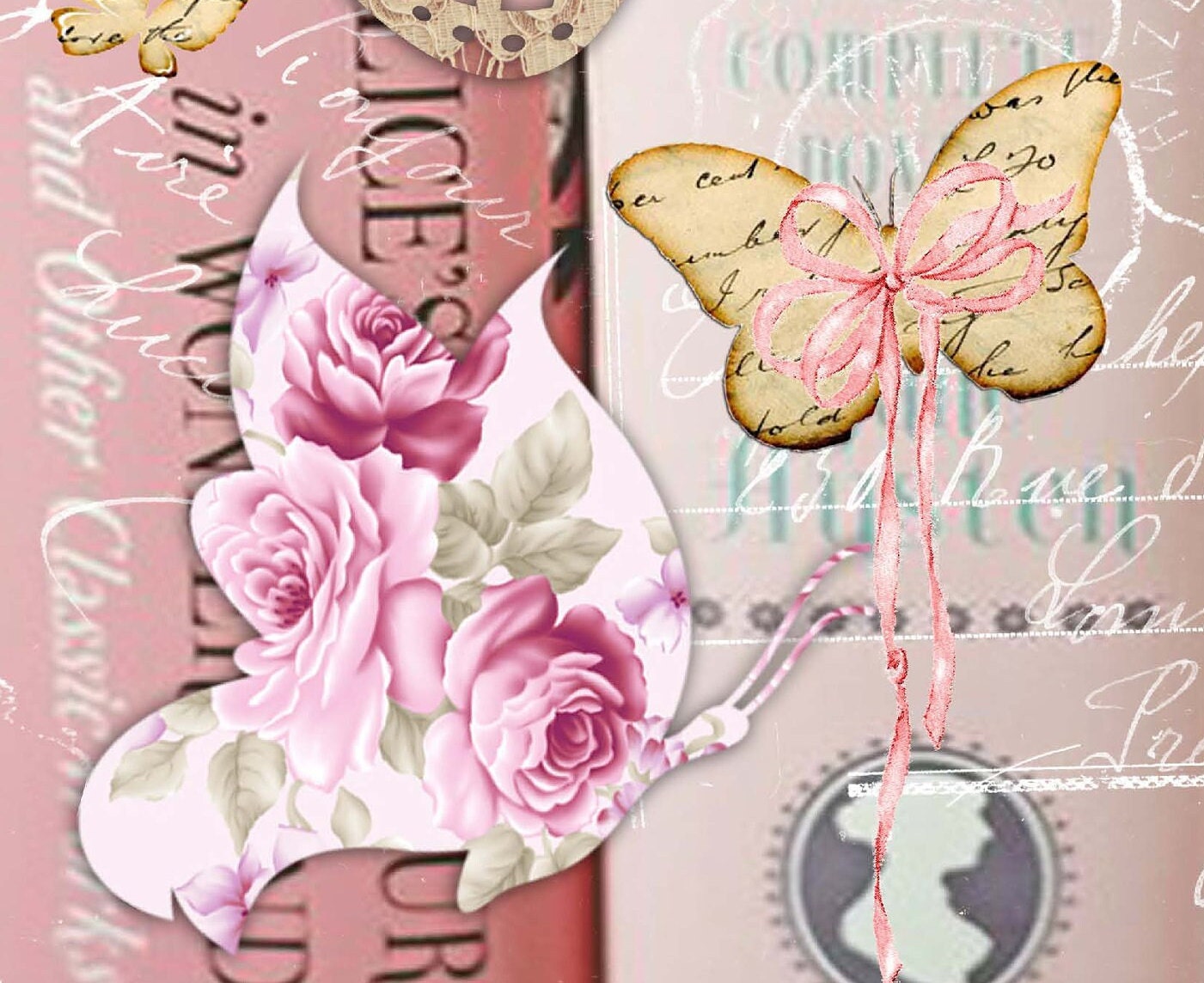 Large Rice Paper for Decoupage - Furniture Decoupage - Vintage Decoupage - Decoupage Paper - Pink Butterfly