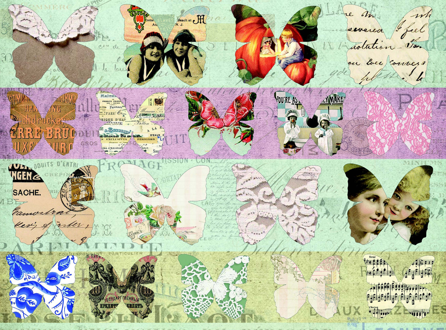 Large Rice Paper for Decoupage - Furniture Decoupage - Vintage Decoupage - Decoupage Paper - Green Butterfly