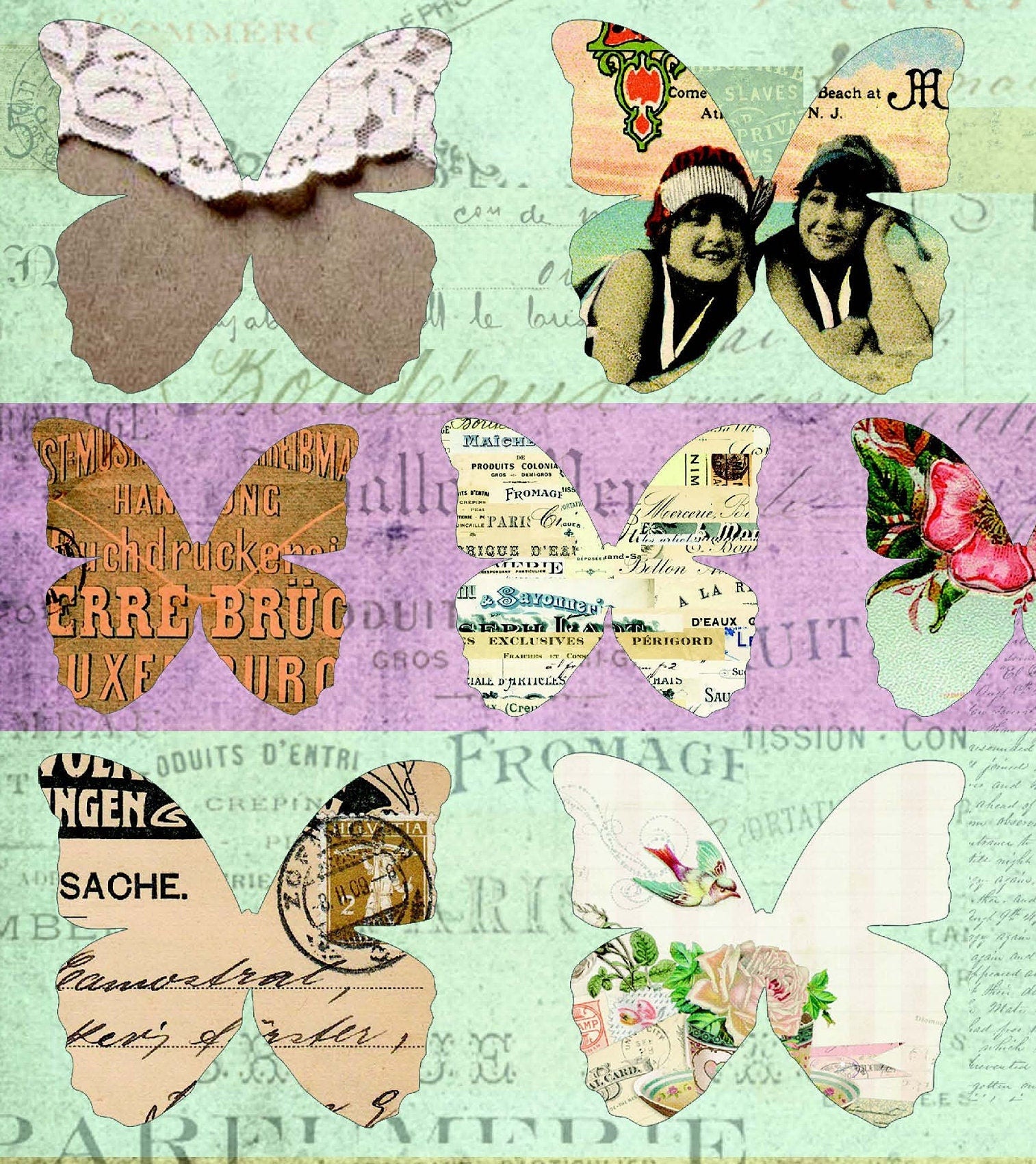 Large Rice Paper for Decoupage - Furniture Decoupage - Vintage Decoupage - Decoupage Paper - Green Butterfly