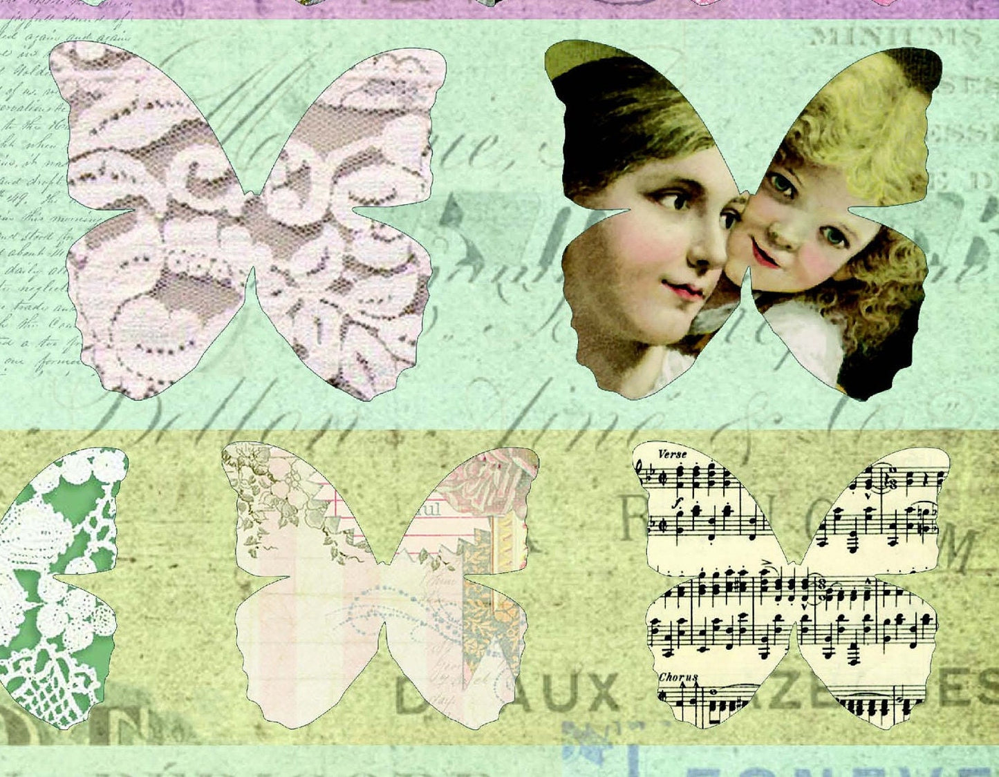 Large Rice Paper for Decoupage - Furniture Decoupage - Vintage Decoupage - Decoupage Paper - Green Butterfly