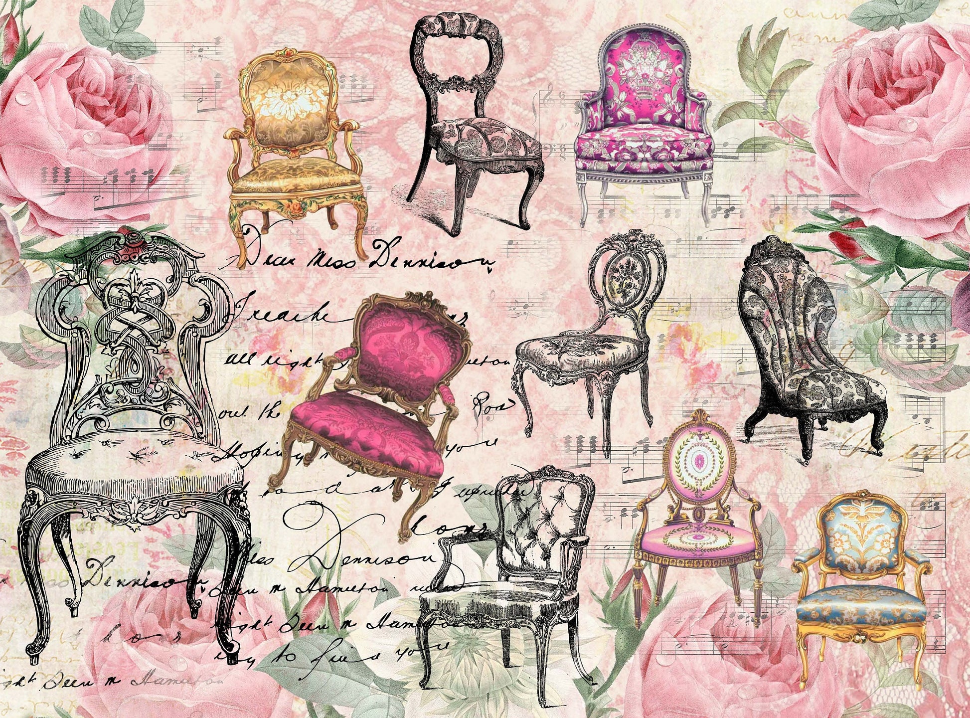 Large Rice Paper for Decoupage - Furniture Decoupage - Vintage Decoupage - Decoupage Paper - Antique Chairs