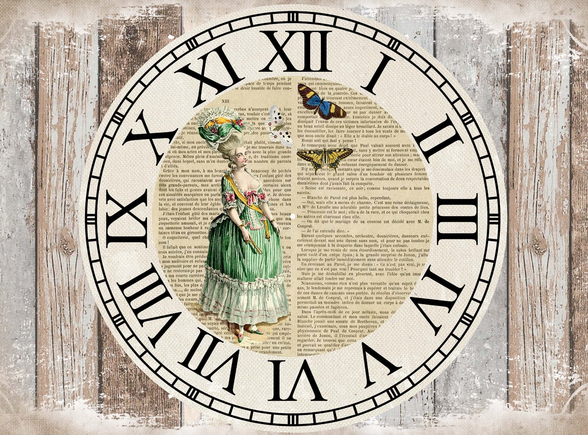 Large Rice Paper for Decoupage - Furniture Decoupage - Vintage Decoupage - Decoupage Paper - Green Dress Butterfly Clock