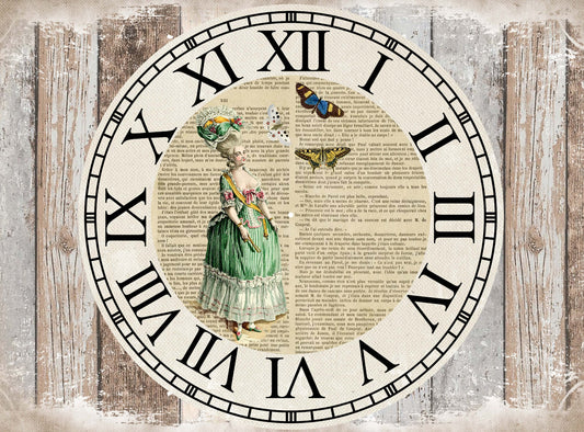 Large Rice Paper for Decoupage - Furniture Decoupage - Vintage Decoupage - Decoupage Paper - Green Dress Butterfly Clock