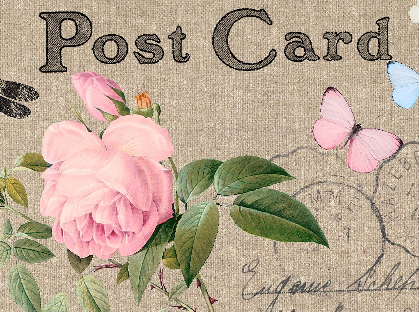 Post Card - Large Rice Paper for Decoupage - Furniture Decoupage - Vintage Decoupage - Floral Decoupage Paper