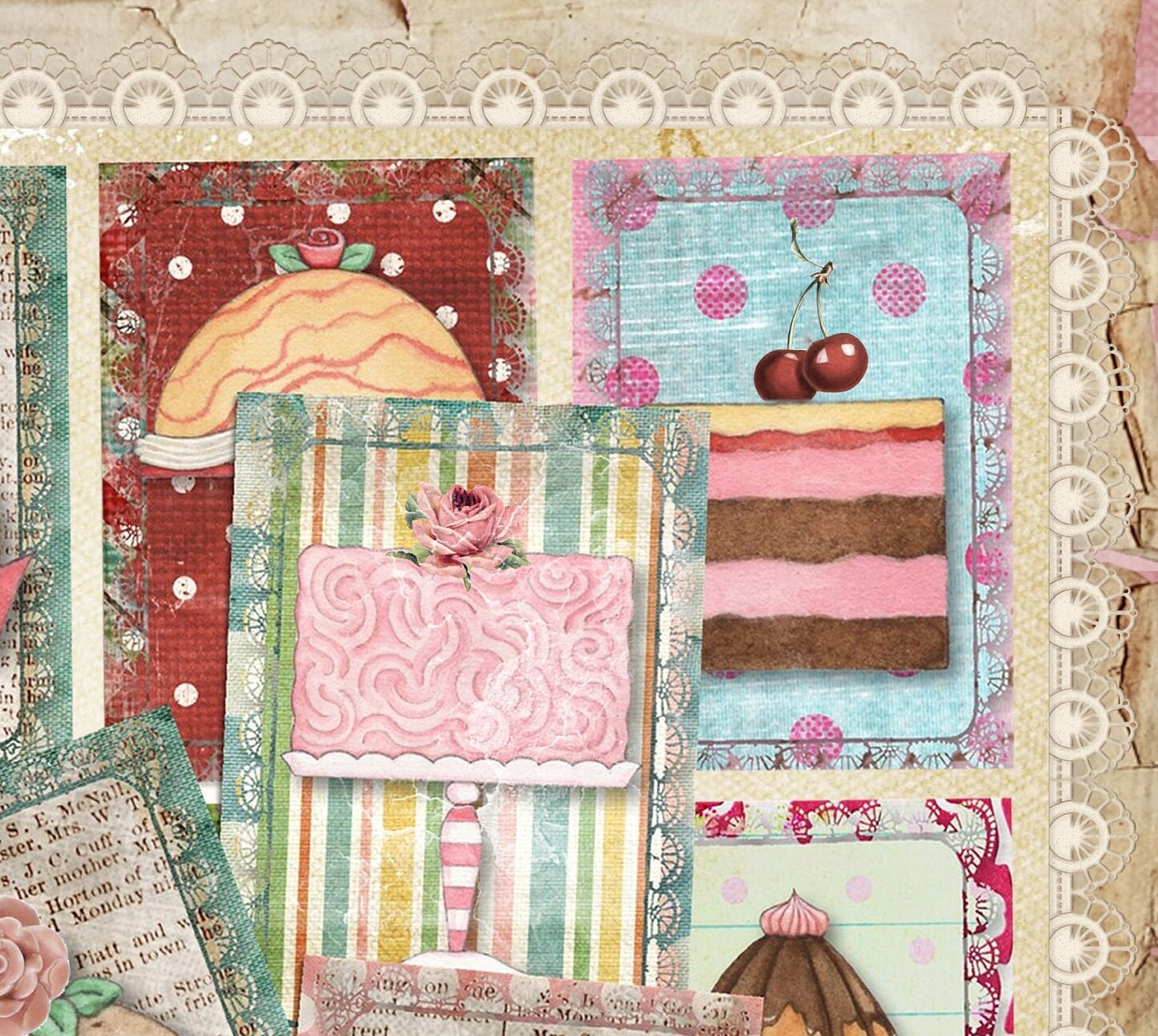 Large Rice Paper for Decoupage - Furniture Decoupage - Vintage Decoupage - Floral Decoupage Paper - Cupcake