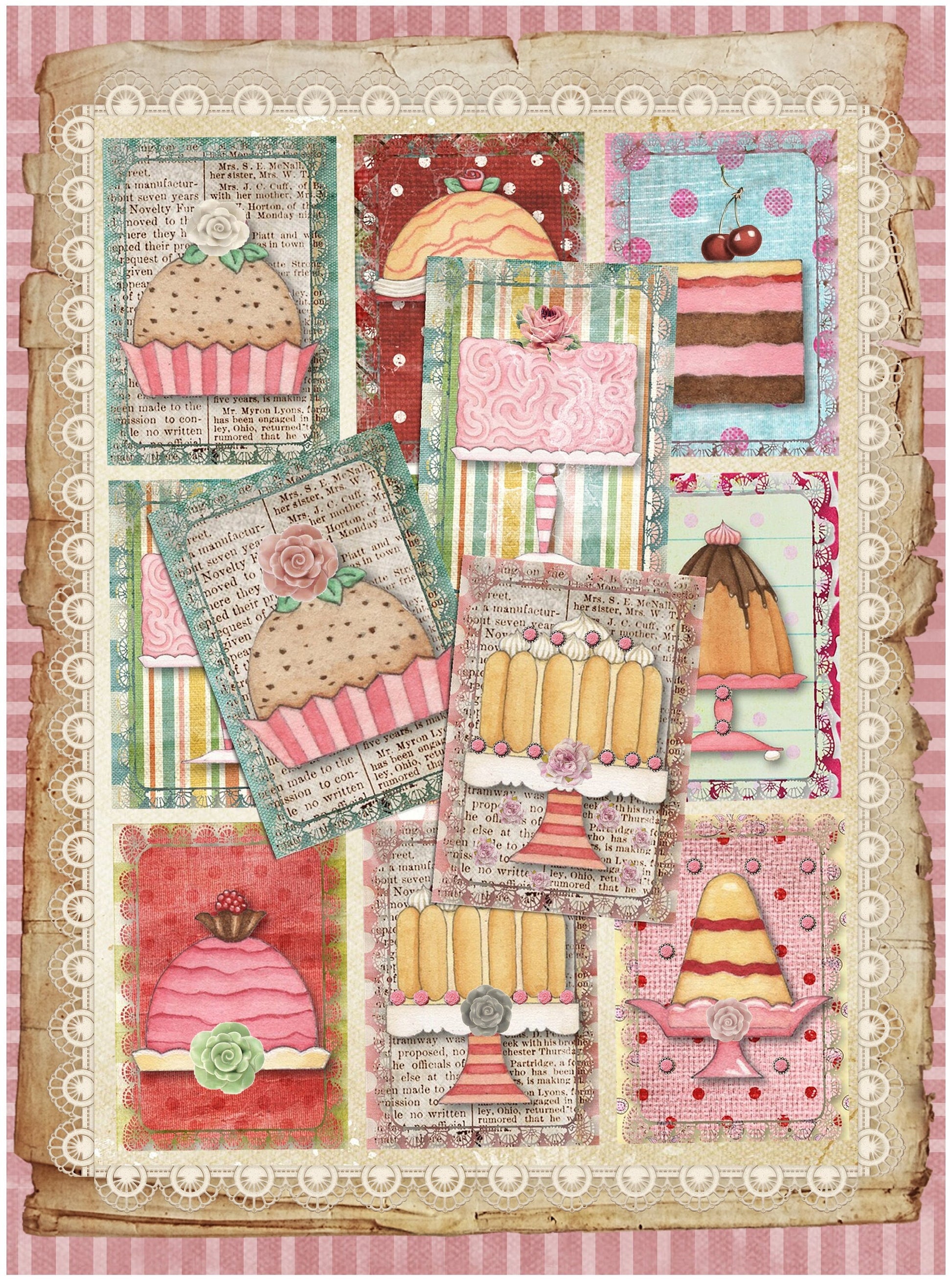 Large Rice Paper for Decoupage - Furniture Decoupage - Vintage Decoupage - Floral Decoupage Paper - Cupcake