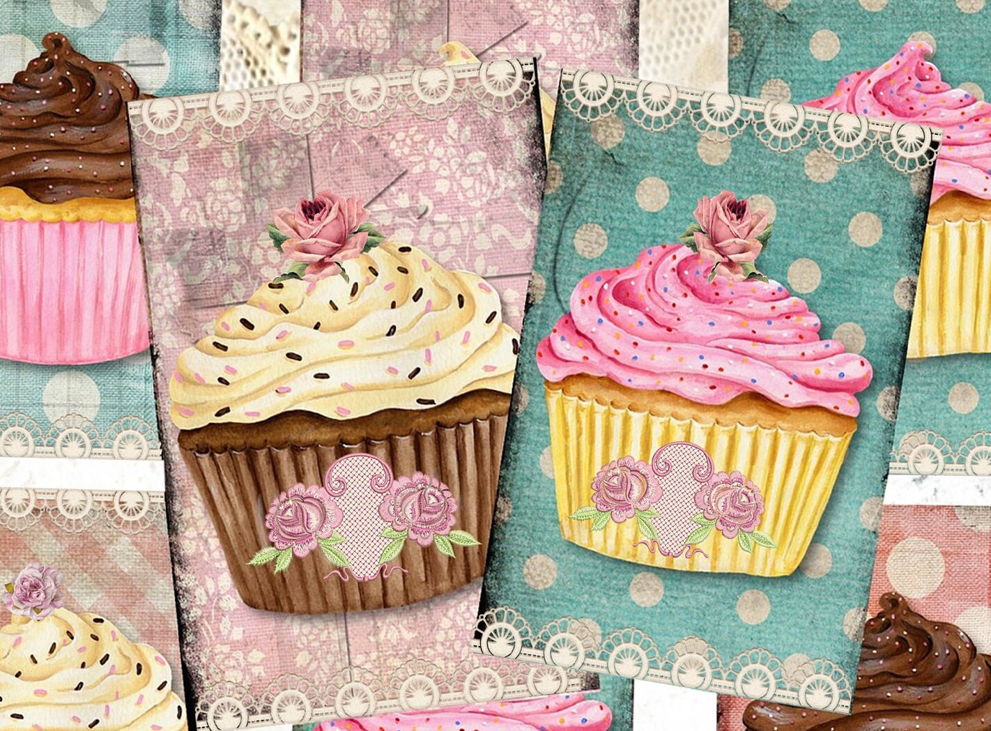 Large Rice Paper for Decoupage - Furniture Decoupage - Vintage Decoupage - Floral Decoupage Paper - Cupcake