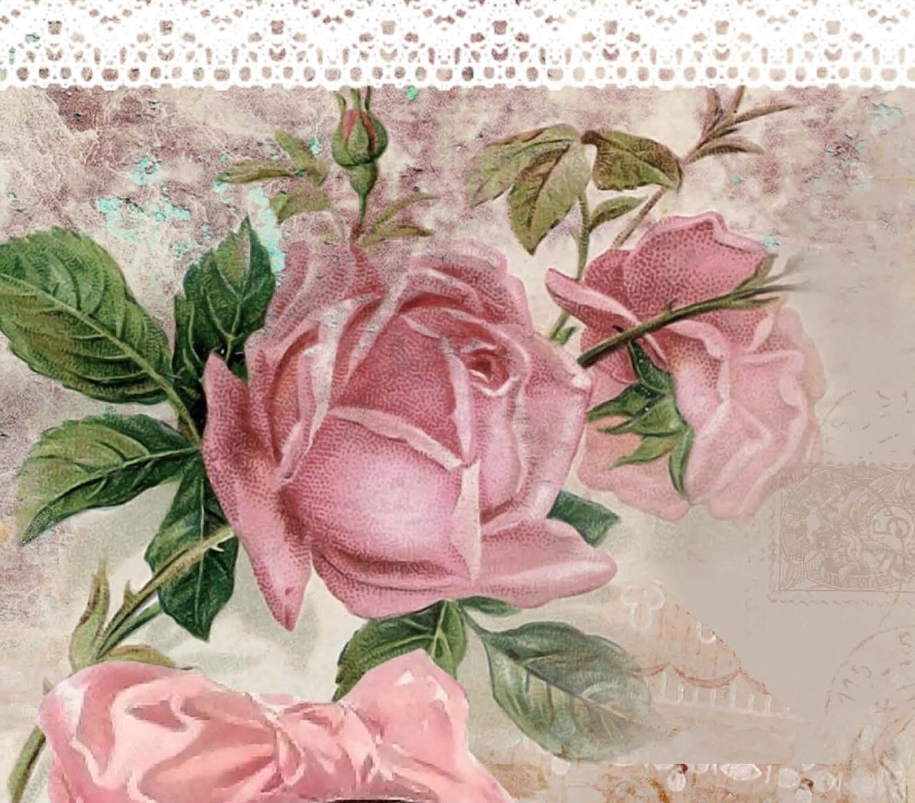 Large Rice Paper for Decoupage - Furniture Decoupage - Vintage Decoupage - Floral Decoupage Paper - Roses Little Girls