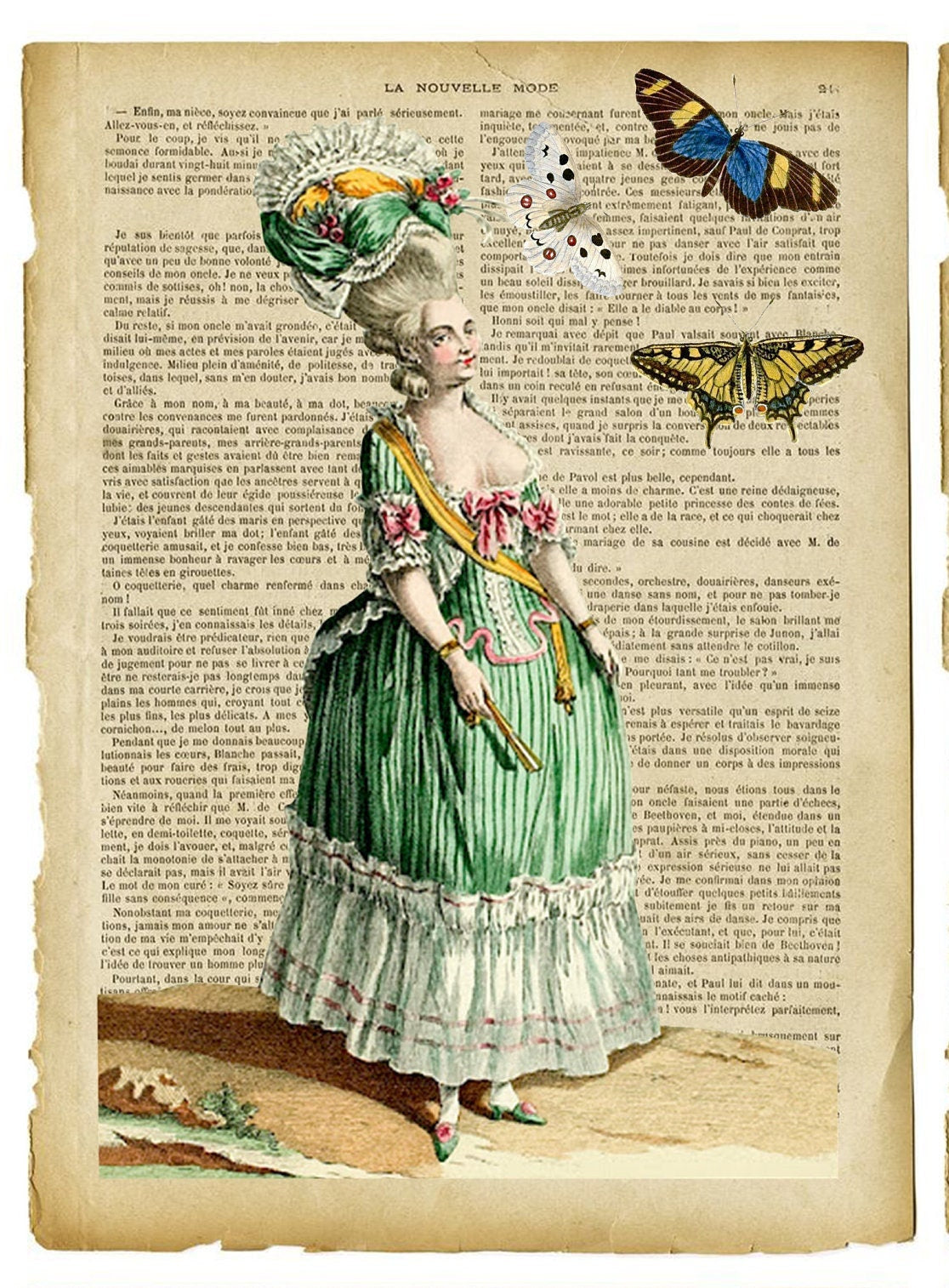 Large Rice Paper for Decoupage - Furniture Decoupage - Vintage Decoupage - Decoupage Paper - Victoian Women Butterfly