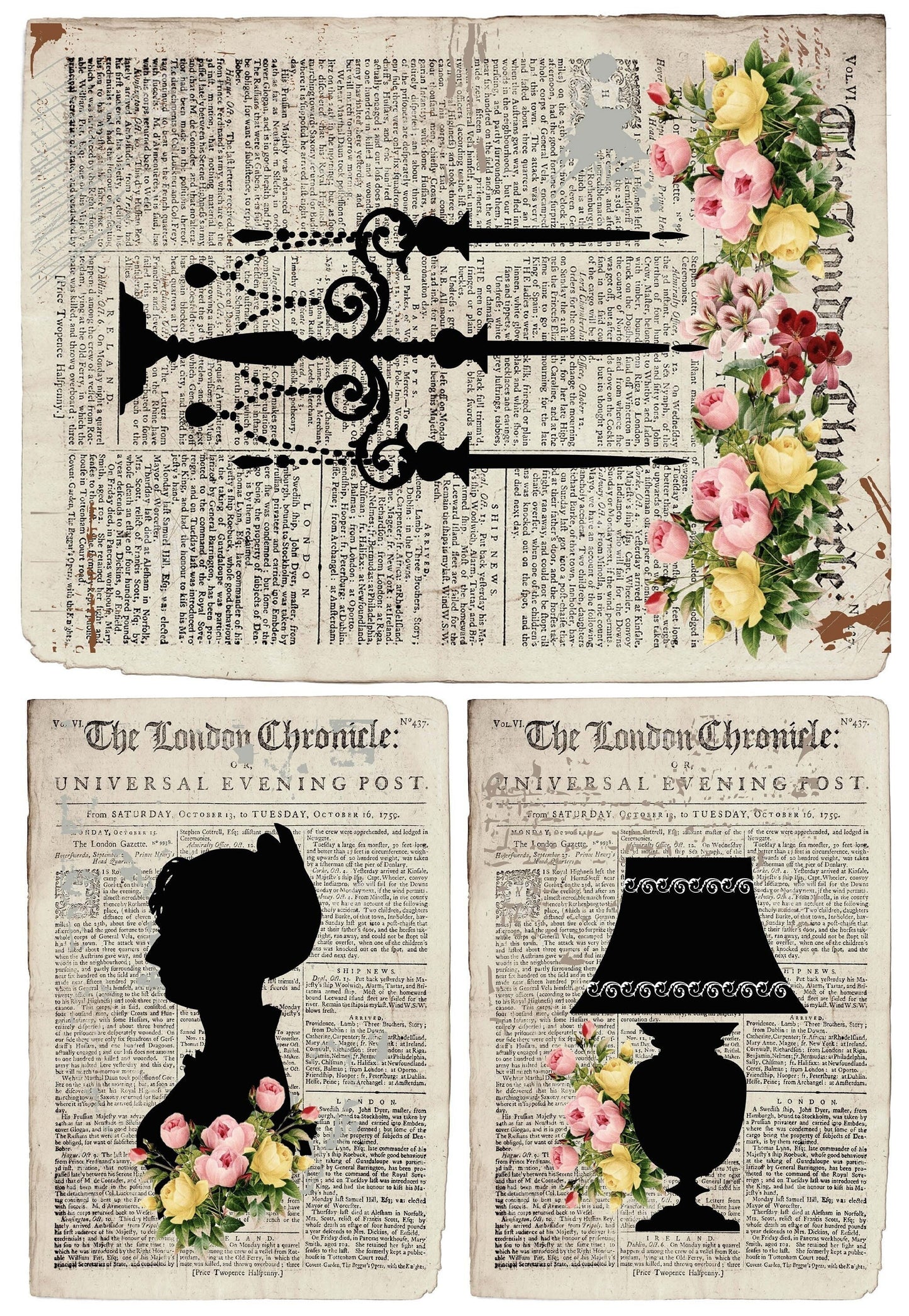 Large Rice Paper for Decoupage - Furniture Decoupage - Vintage Decoupage - Decoupage Paper - Old Newspaper Shadow