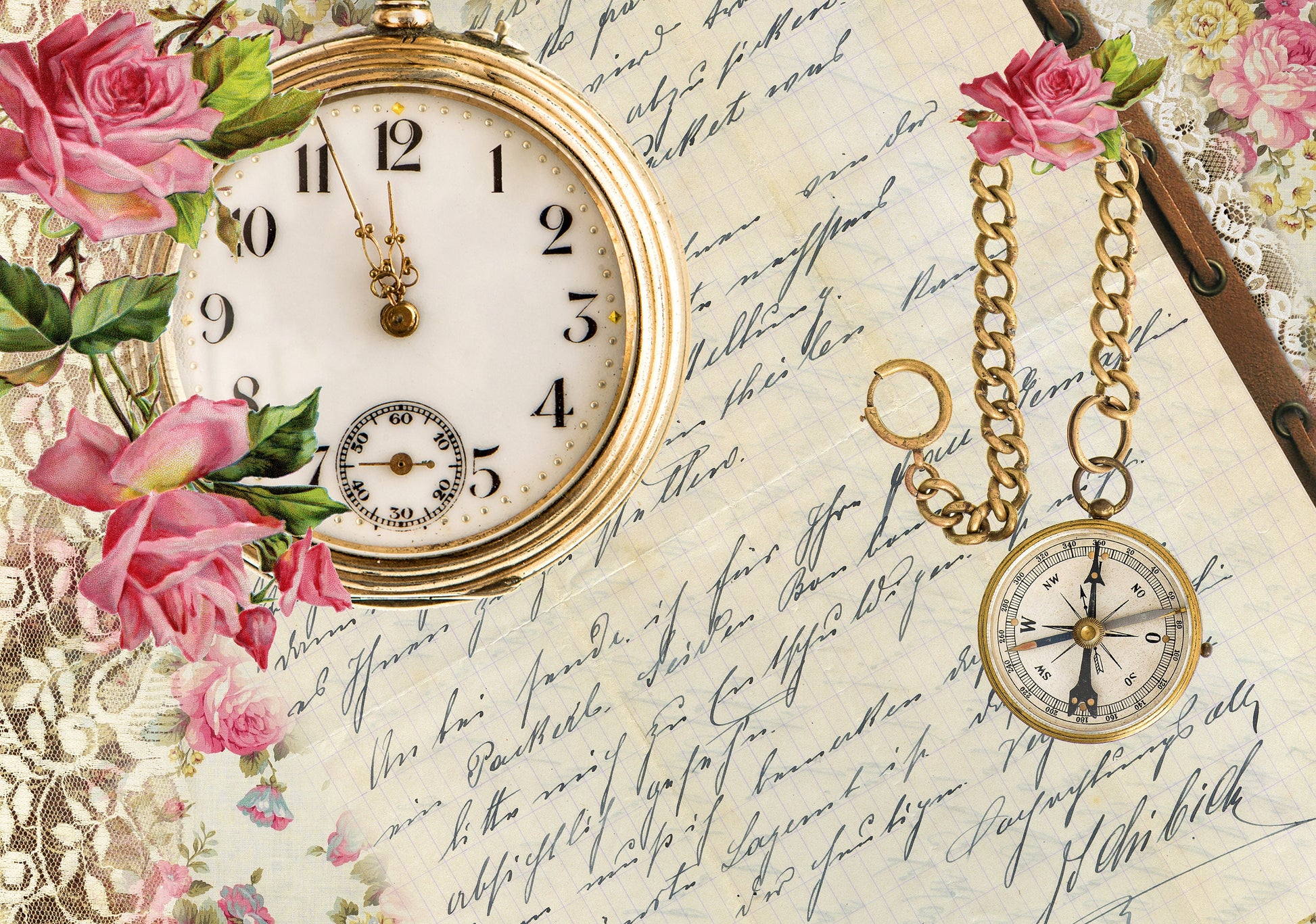 Clock Rose - Large Rice Paper for Decoupage - Furniture Decoupage - Vintage Decoupage - Decoupage Paper