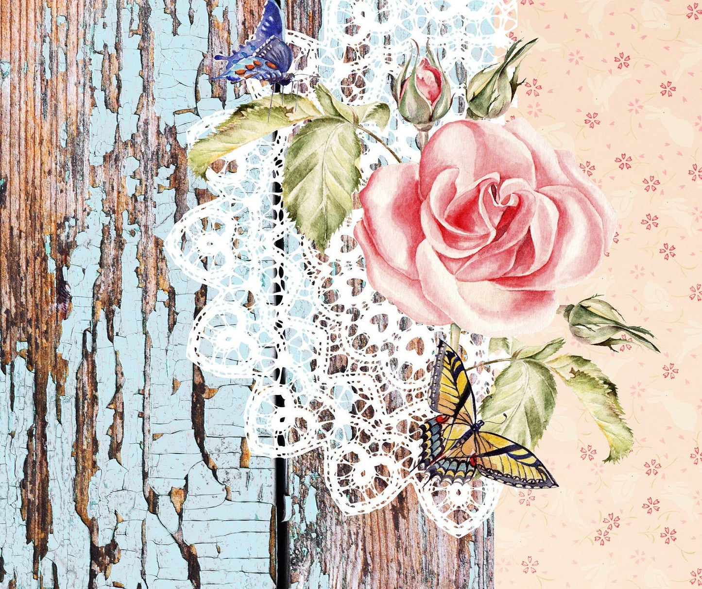 Roses Wooden Floor - Large Rice Paper for Decoupage - Furniture Decoupage - Vintage Decoupage - Decoupage Paper