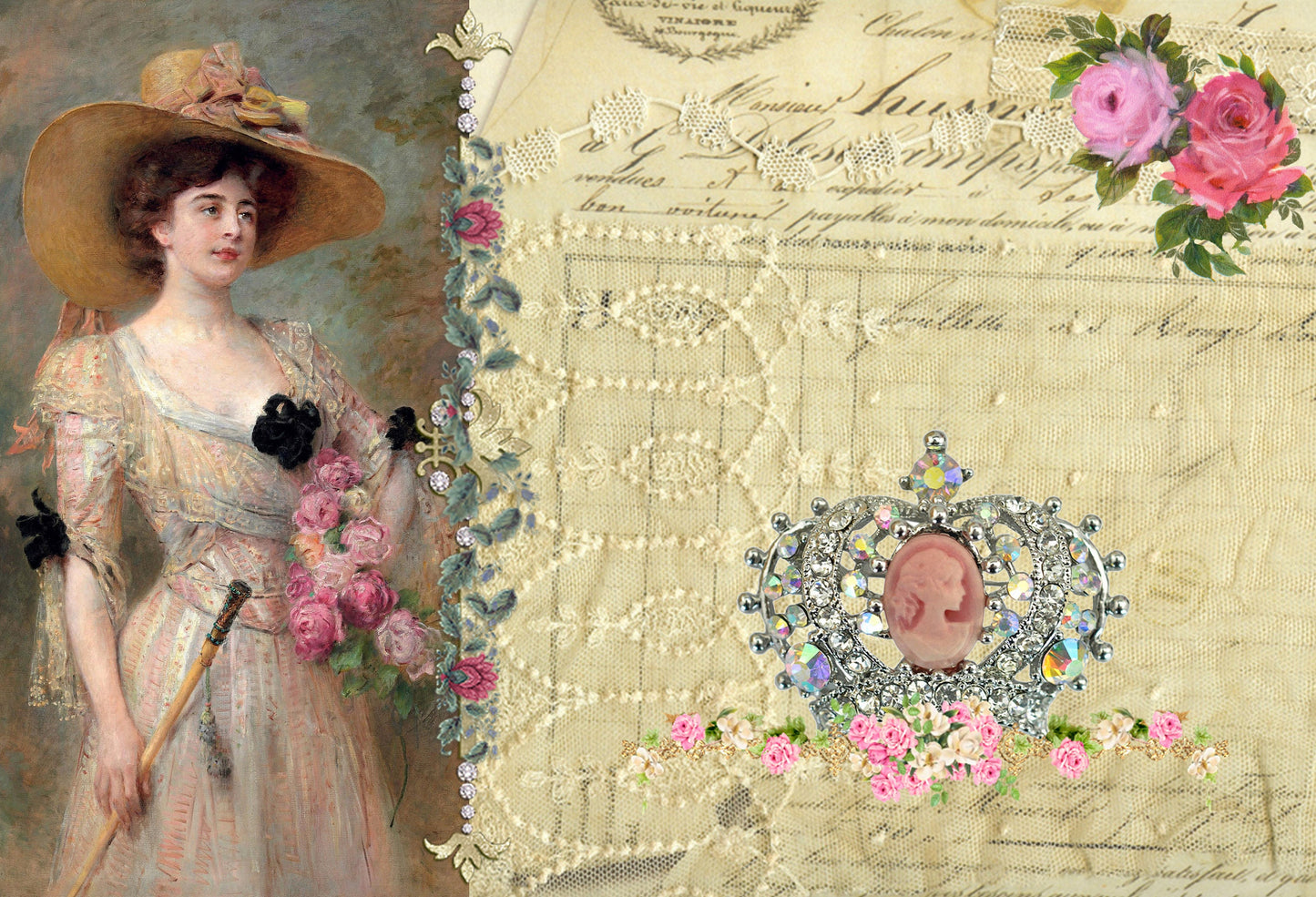lady with hat decoupage paper