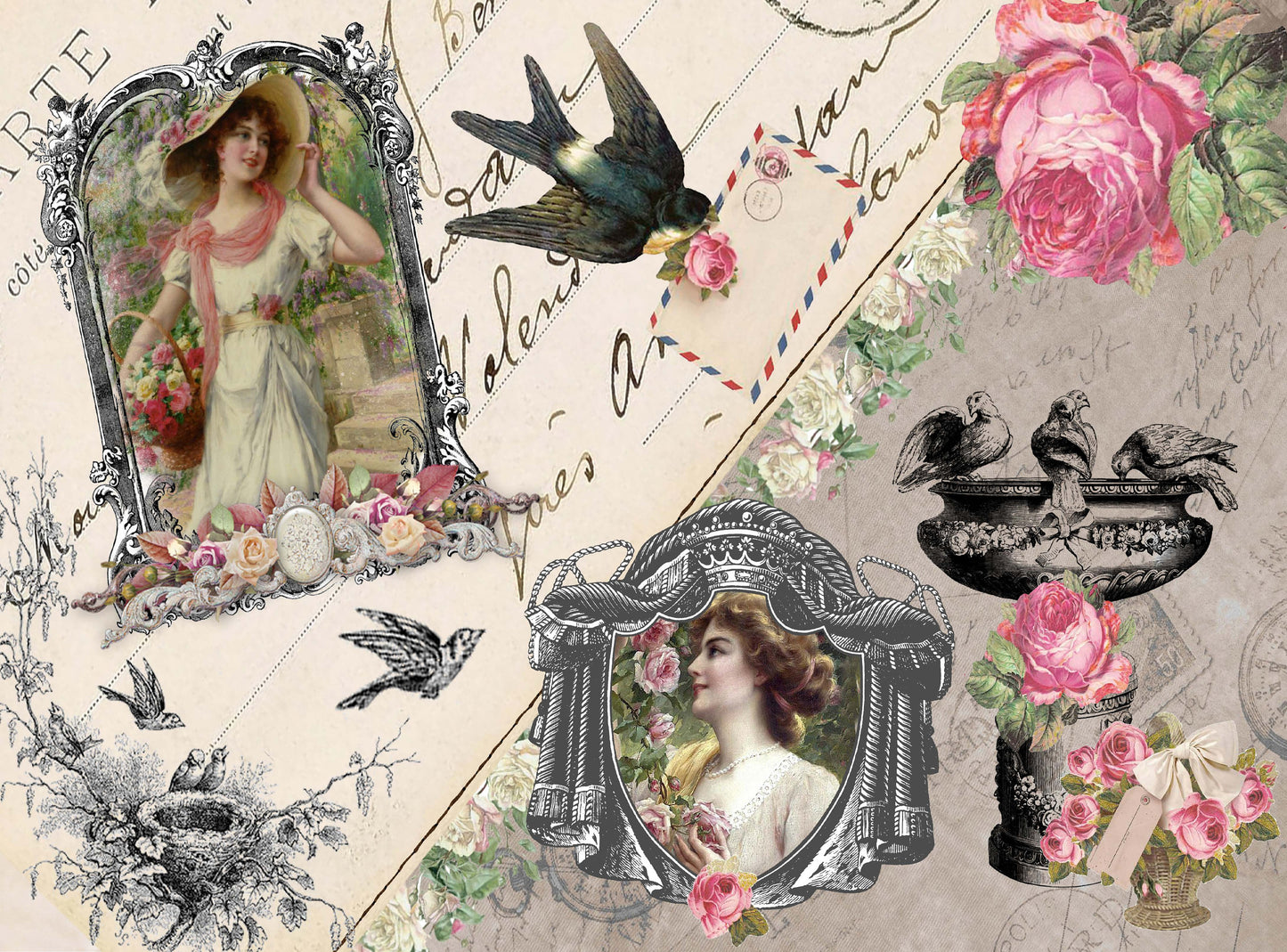 vintage girls decoupage paper