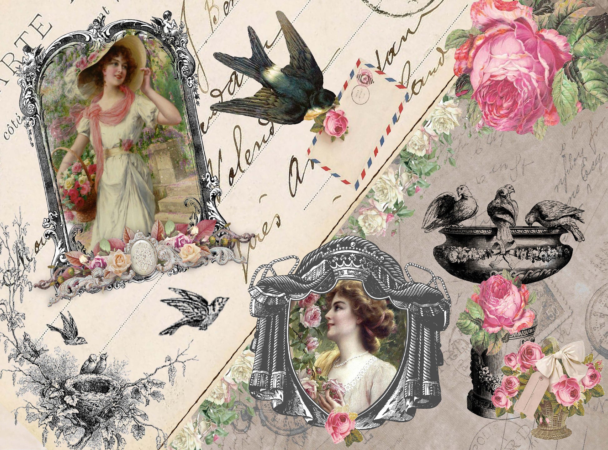vintage girls decoupage paper