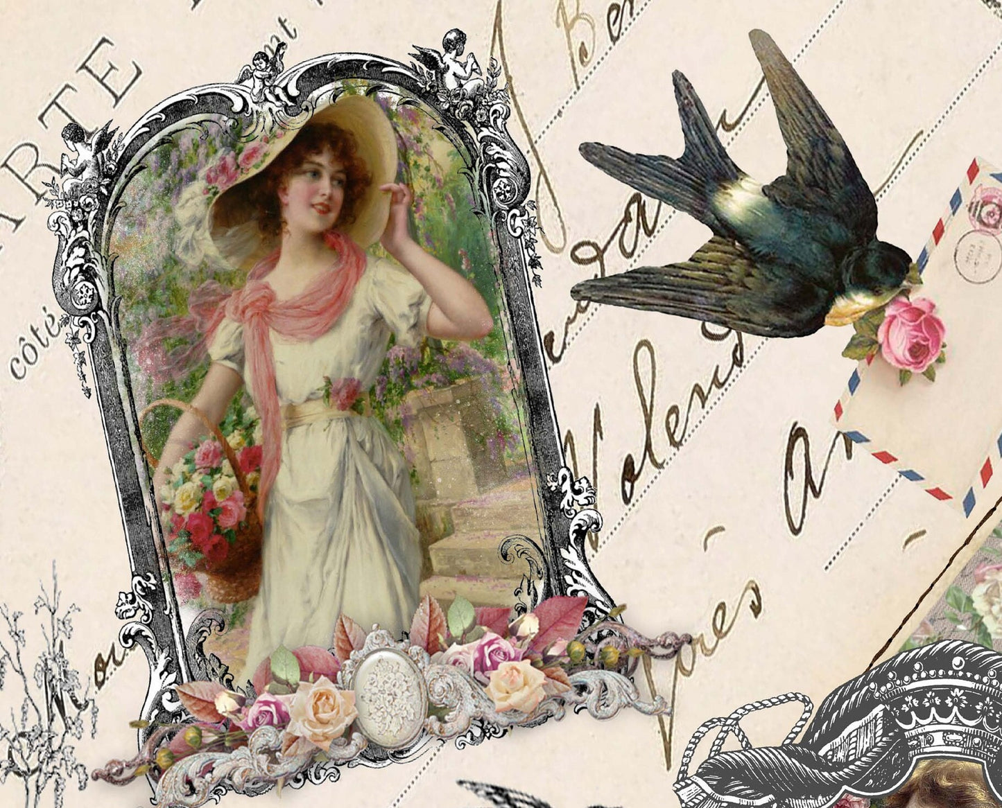 Lady with Hat - Large Rice Paper for Decoupage - Furniture Decoupage - Vintage Decoupage - Decoupage Paper