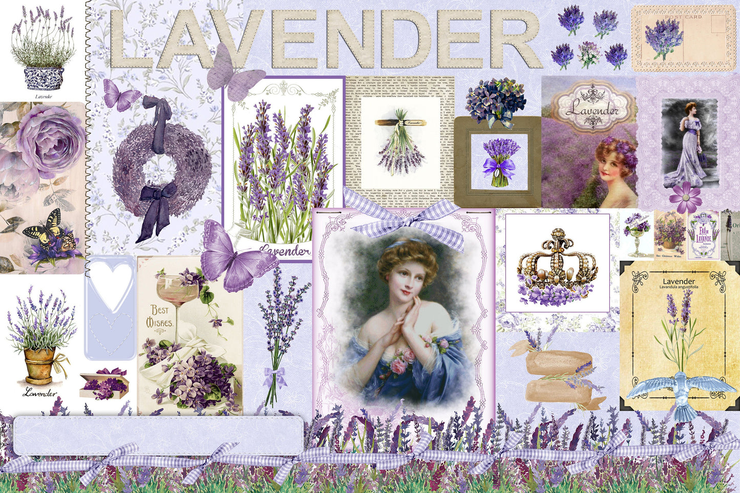 Large Decoupage for Furniture - Vintage Decoupage - Floral Decoupage Paper - Rice Paper - Levander Collage