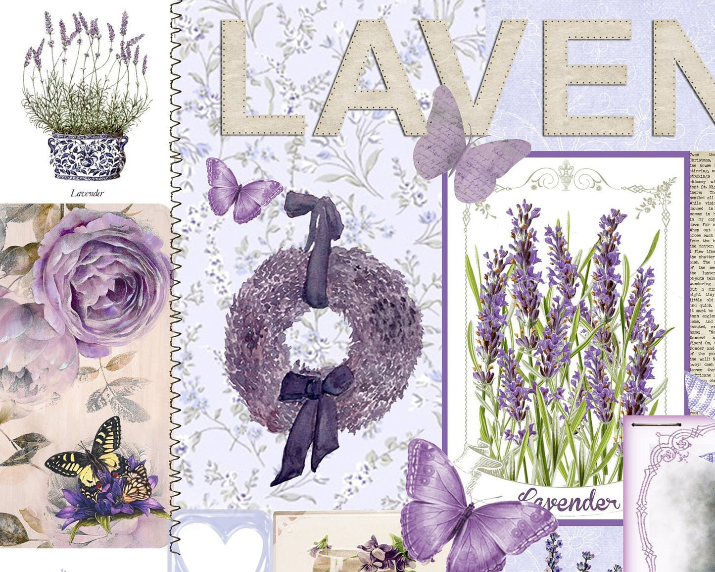 Large Decoupage for Furniture - Vintage Decoupage - Floral Decoupage Paper - Rice Paper - Levander Collage