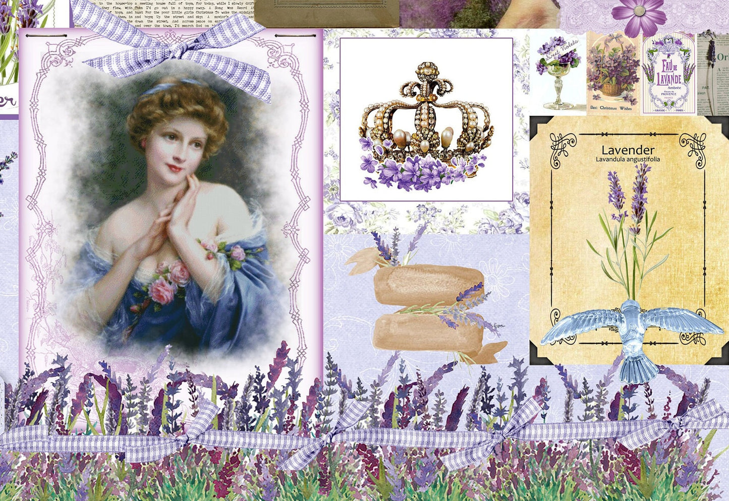 Large Decoupage for Furniture - Vintage Decoupage - Floral Decoupage Paper - Rice Paper - Levander Collage