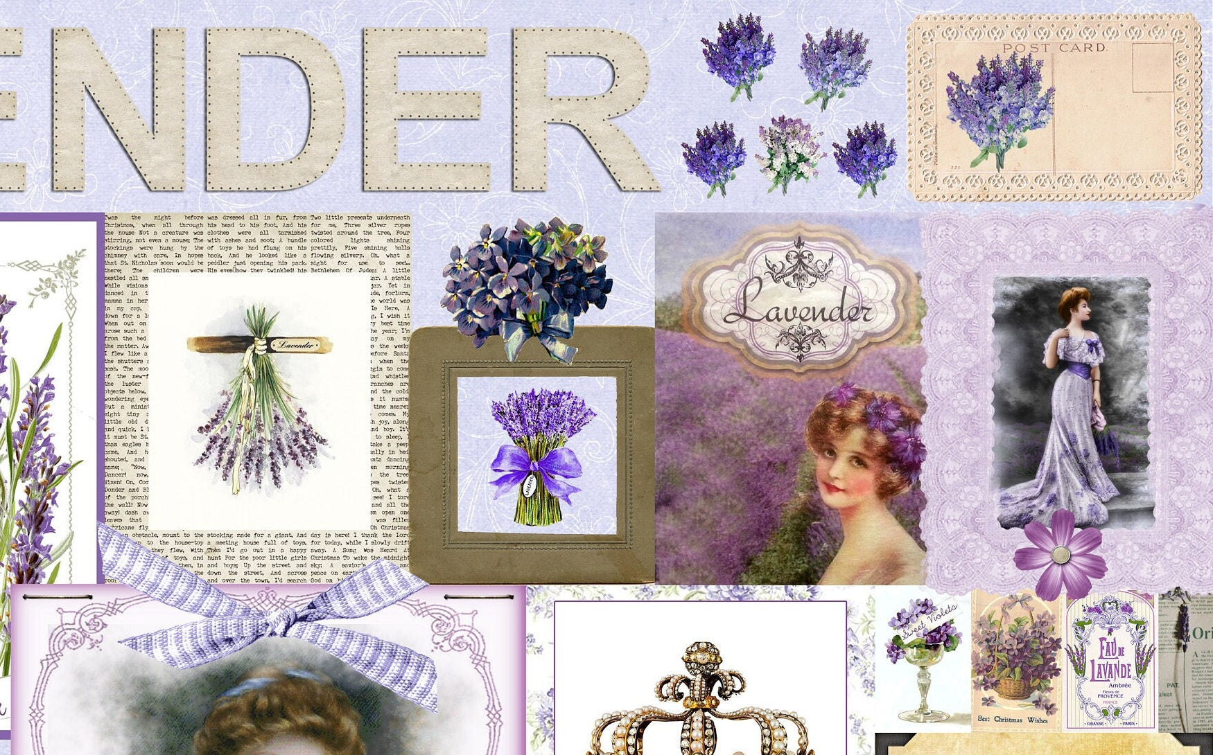 Large Decoupage for Furniture - Vintage Decoupage - Floral Decoupage Paper - Rice Paper - Levander Collage