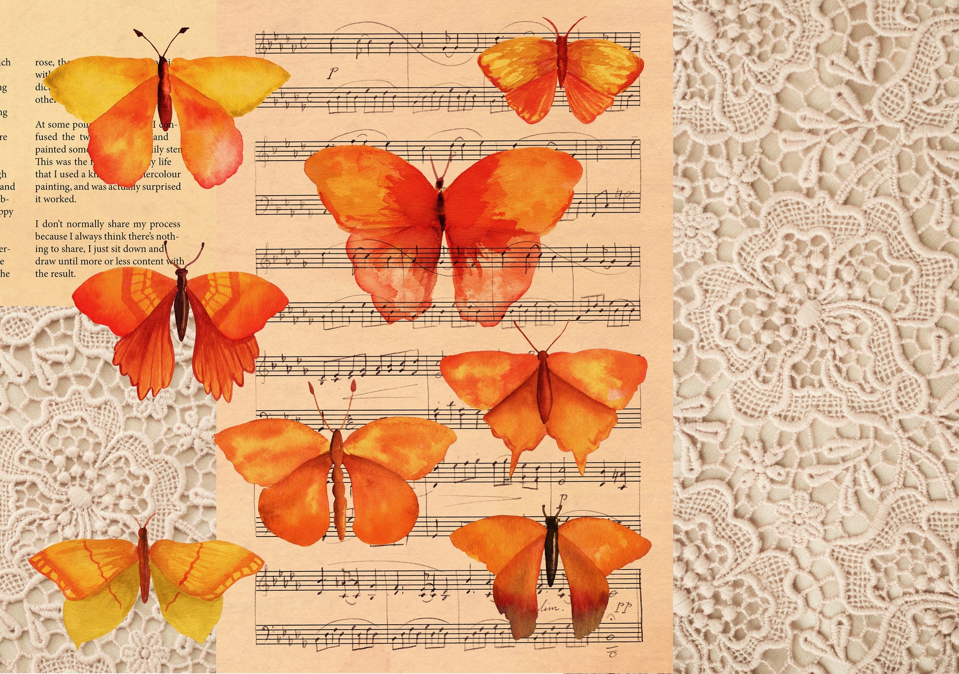 Large Decoupage for Furniture - Vintage Decoupage - Floral Decoupage Paper - Rice Paper - Orange Butterflies
