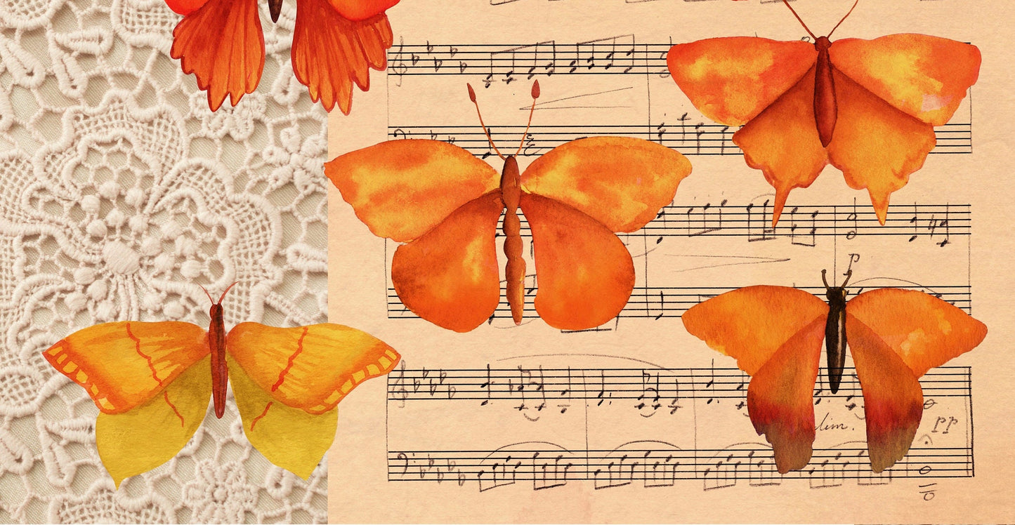 Large Decoupage for Furniture - Vintage Decoupage - Floral Decoupage Paper - Rice Paper - Orange Butterflies