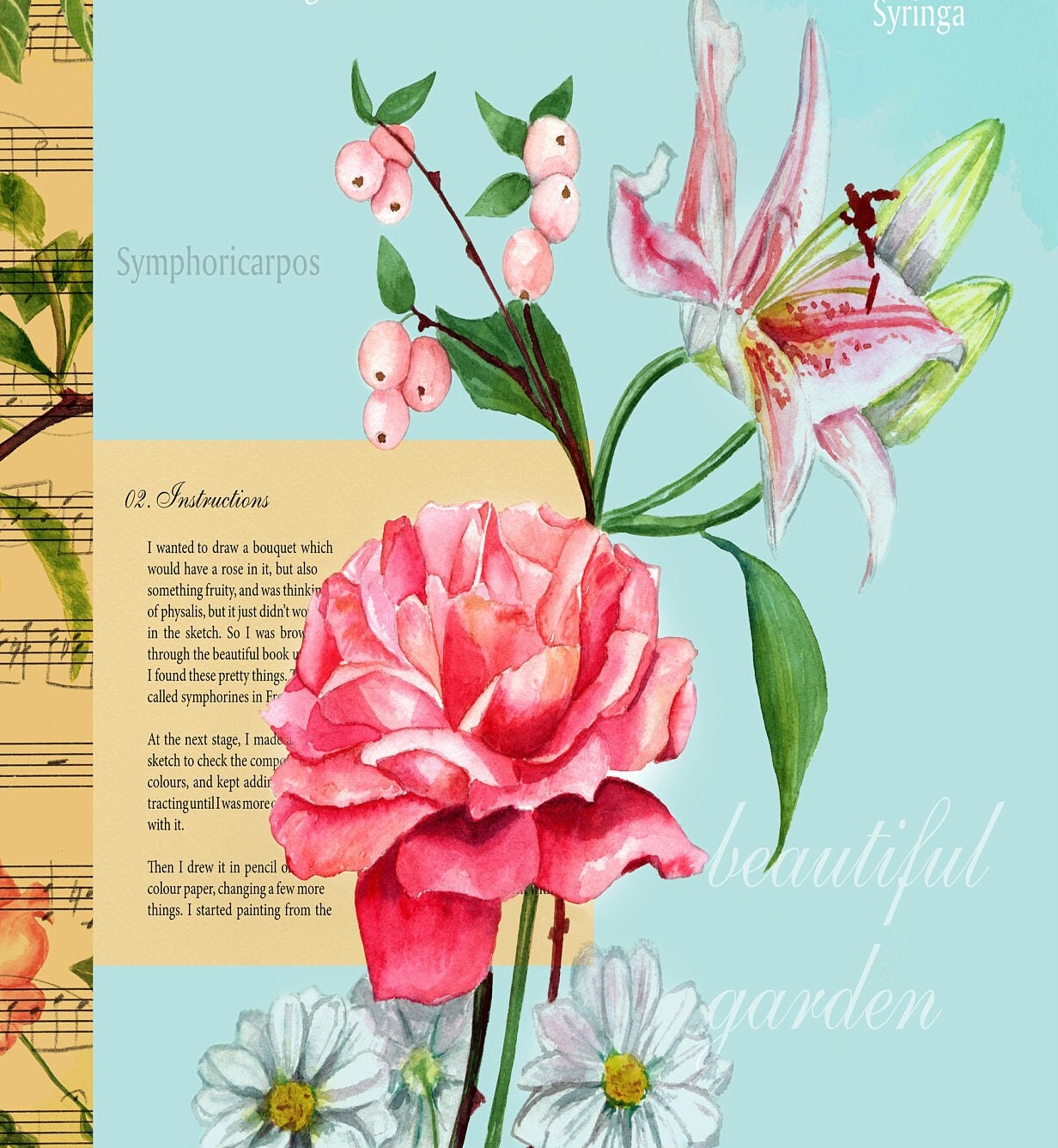 Large Decoupage for Furniture - Vintage Decoupage - Floral Decoupage Paper - Rice Paper - Pink Red Flowers Birds Lemon