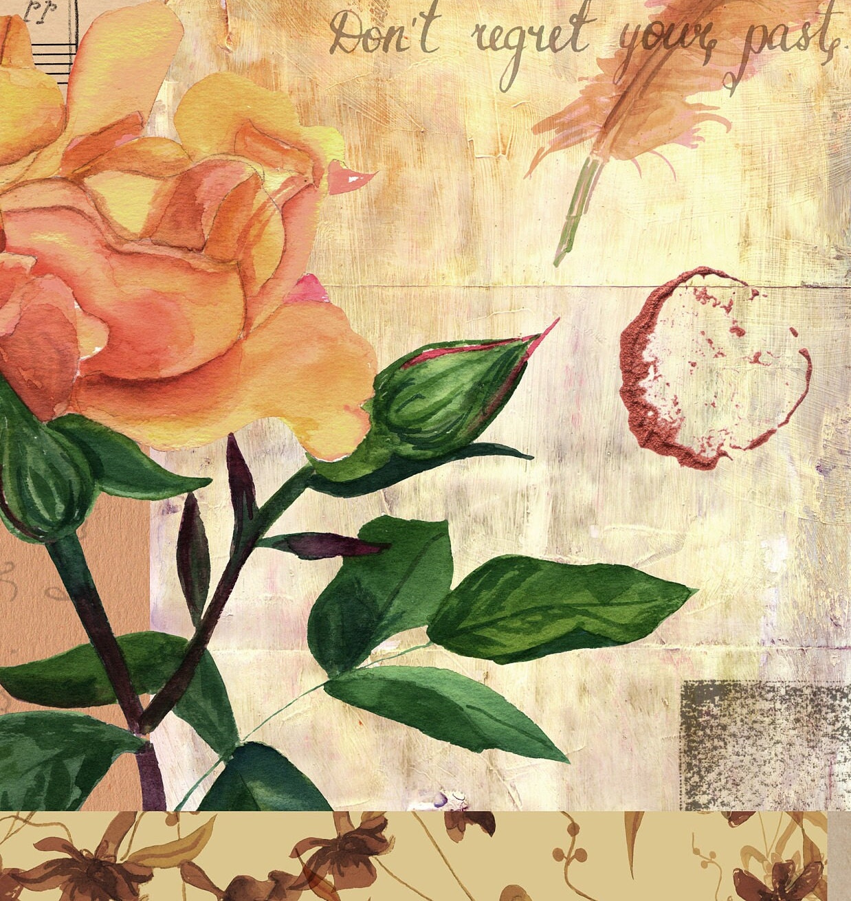 Large Decoupage for Furniture - Vintage Decoupage - Floral Decoupage Paper - Rice Paper - Pink Red Flowers Exotic Bird