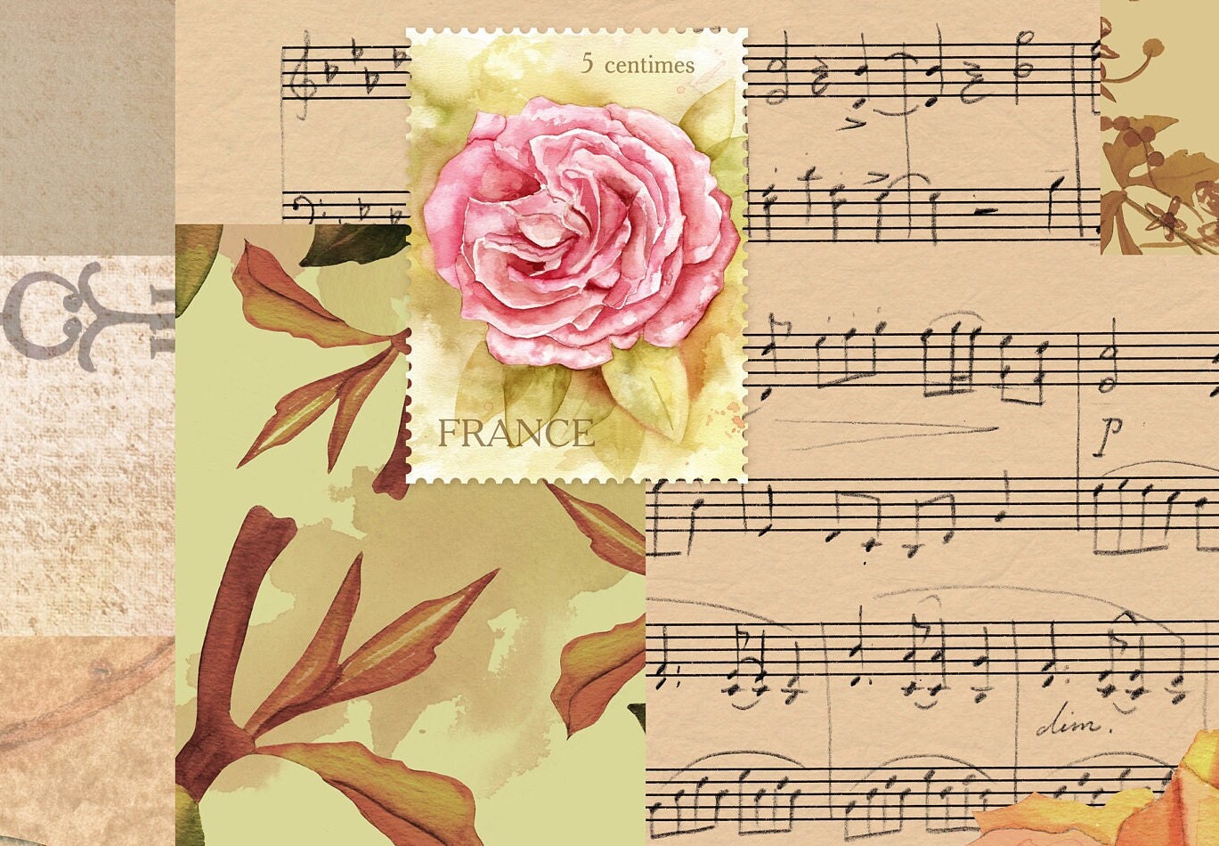 Large Decoupage for Furniture - Vintage Decoupage - Floral Decoupage Paper - Rice Paper - Pink Red Flowers Exotic Bird