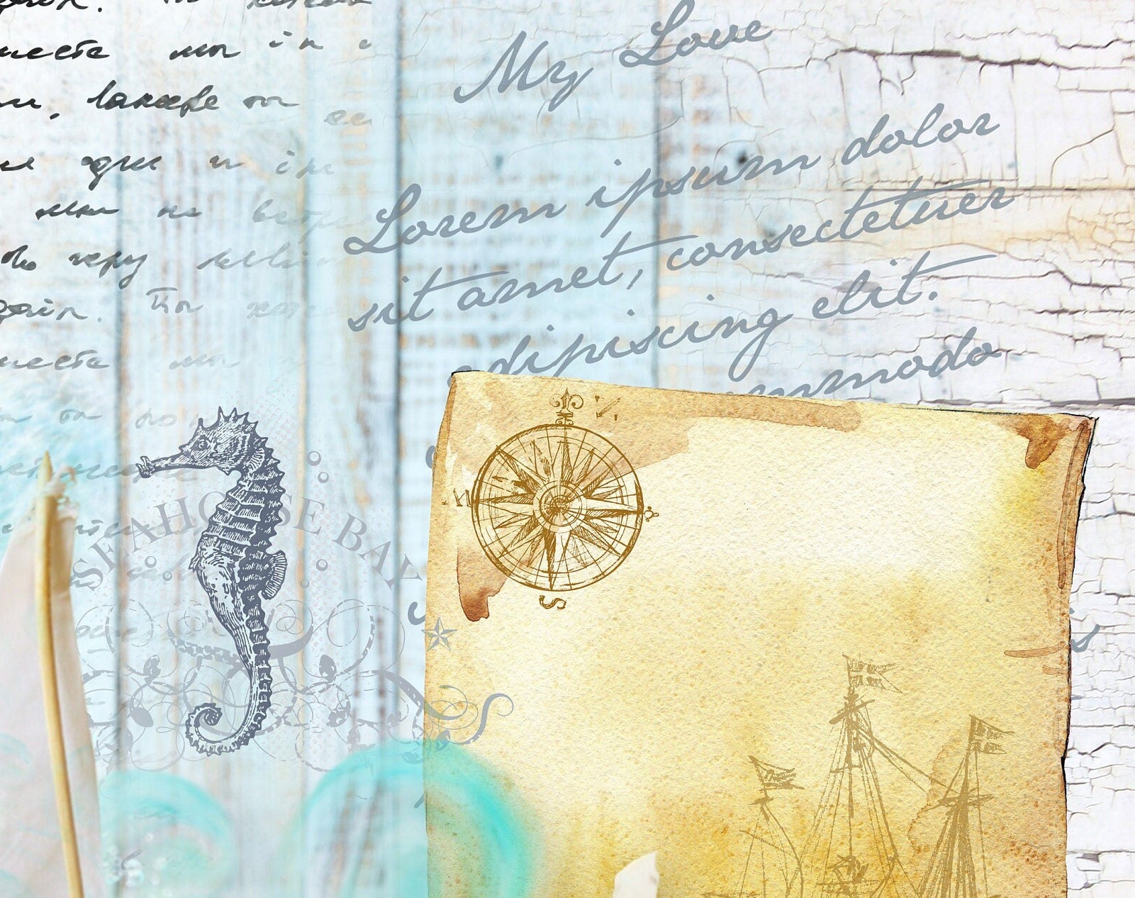 Large Decoupage for Furniture - Vintage Decoupage - Floral Decoupage Paper - Rice Paper - Blue Ocean Lighthouse