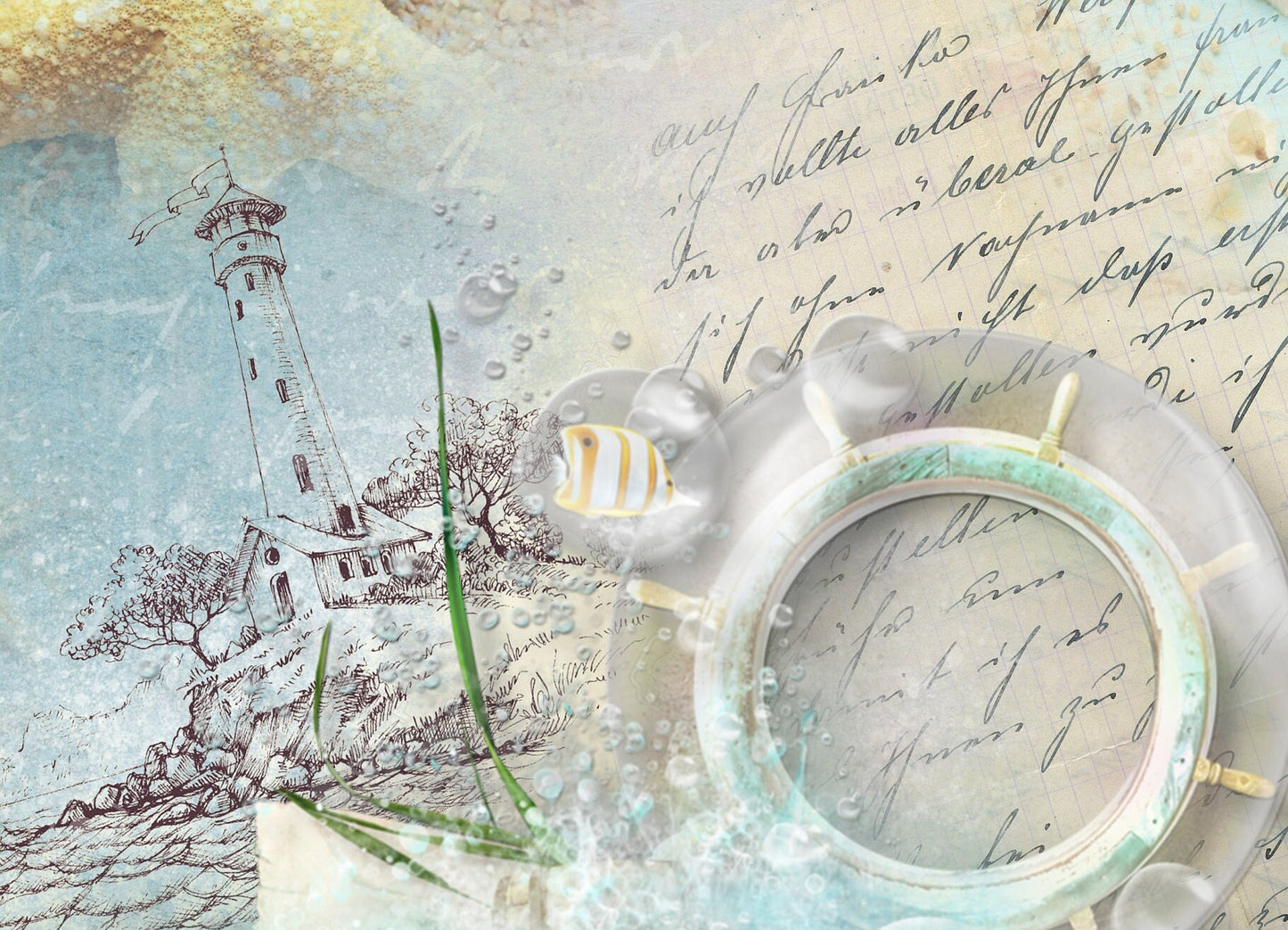 Large Decoupage for Furniture - Vintage Floral Rice Paper - Blue Ocean Lighthouse Sea Star