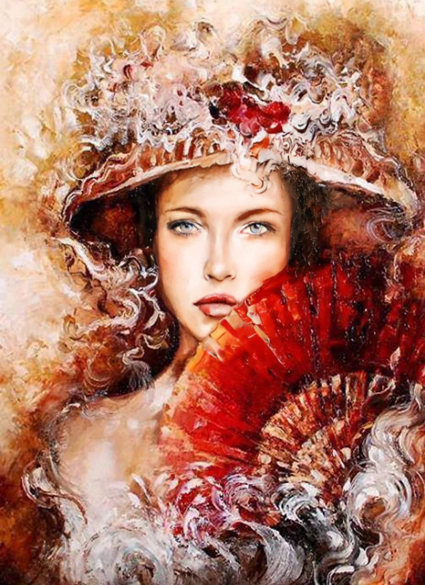 Decoupage Paper - Decoupage for Furniture - Large Size Rice Paper - Woman with Red Hand Fan