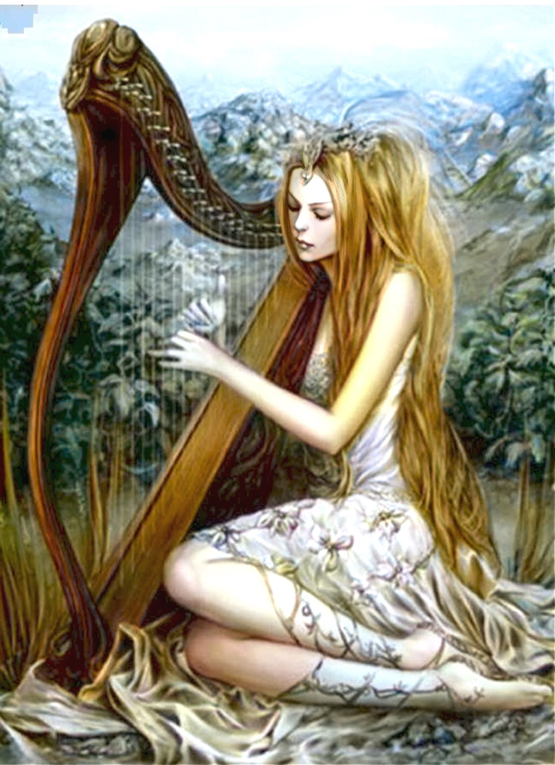 Decoupage Paper - Decoupage for Furniture - Large Size Rice Paper - Beautiful Woman Playing the Harp