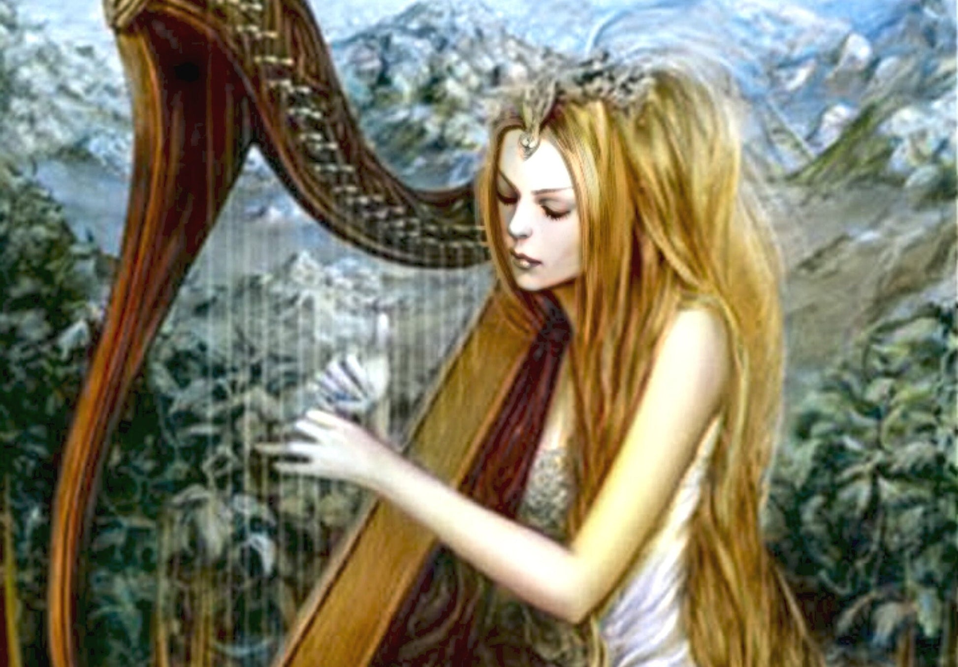 Decoupage Paper - Decoupage for Furniture - Large Size Rice Paper - Beautiful Woman Playing the Harp