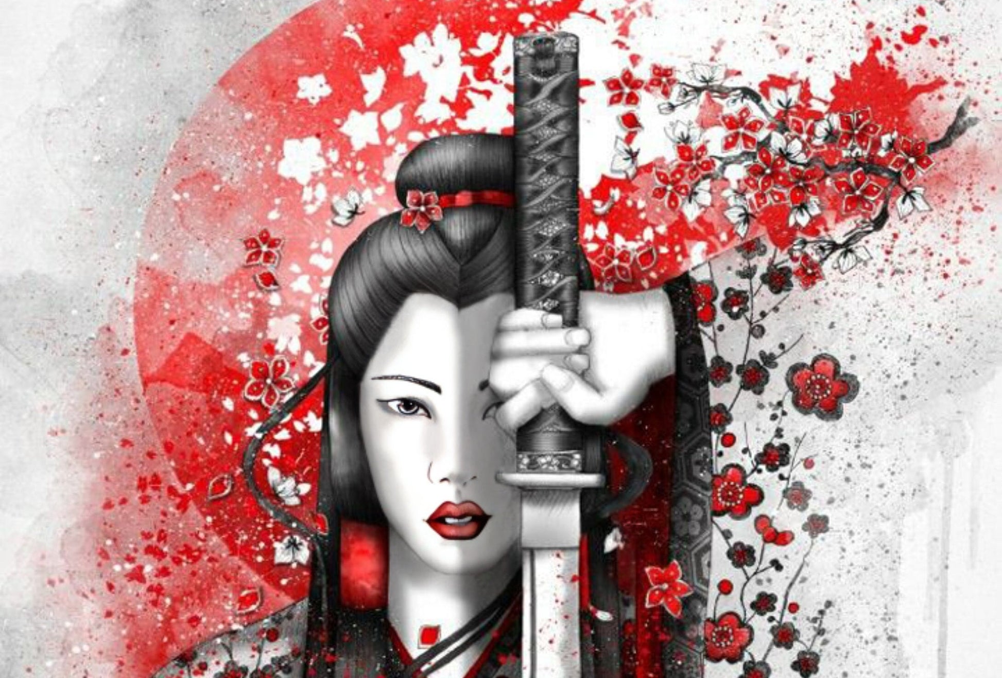 Decoupage Paper - Decoupage for Furniture - Large Size Rice Paper - Black White Geisha Samurai