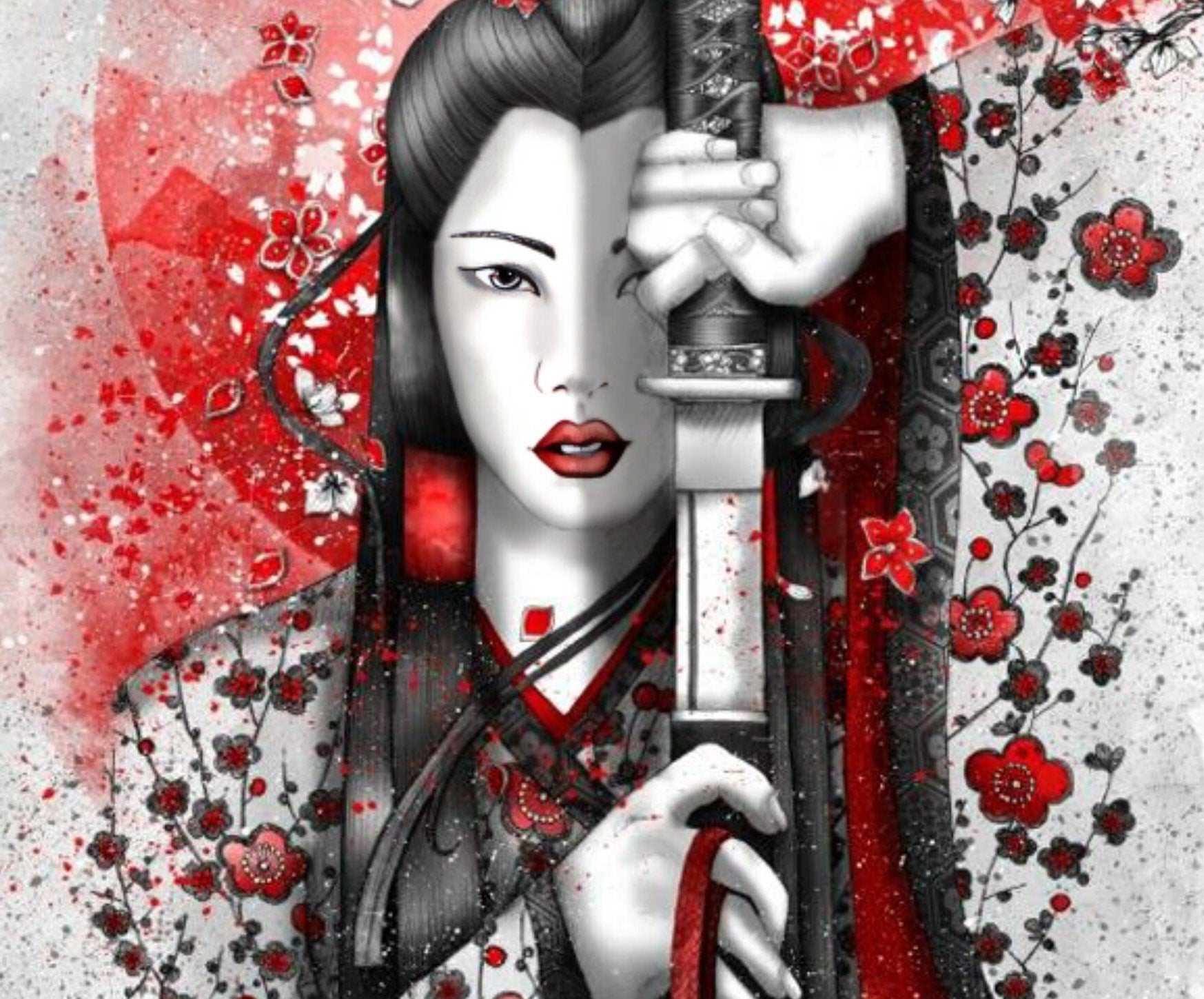 Decoupage Paper - Decoupage for Furniture - Large Size Rice Paper - Black White Geisha Samurai