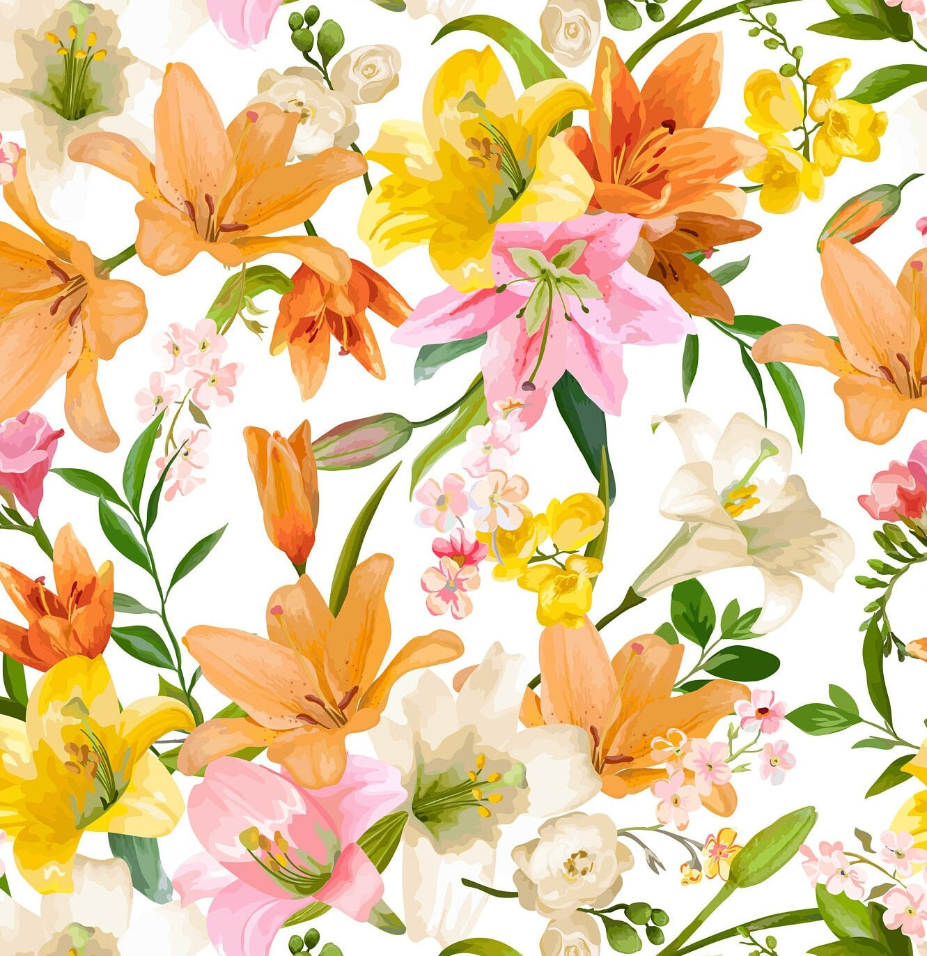 Large Decoupage for Furniture - Rice Paper - Vintage Decoupage - Floral Decoupage Paper - Rice Paper - Green Orange Pink Flowers