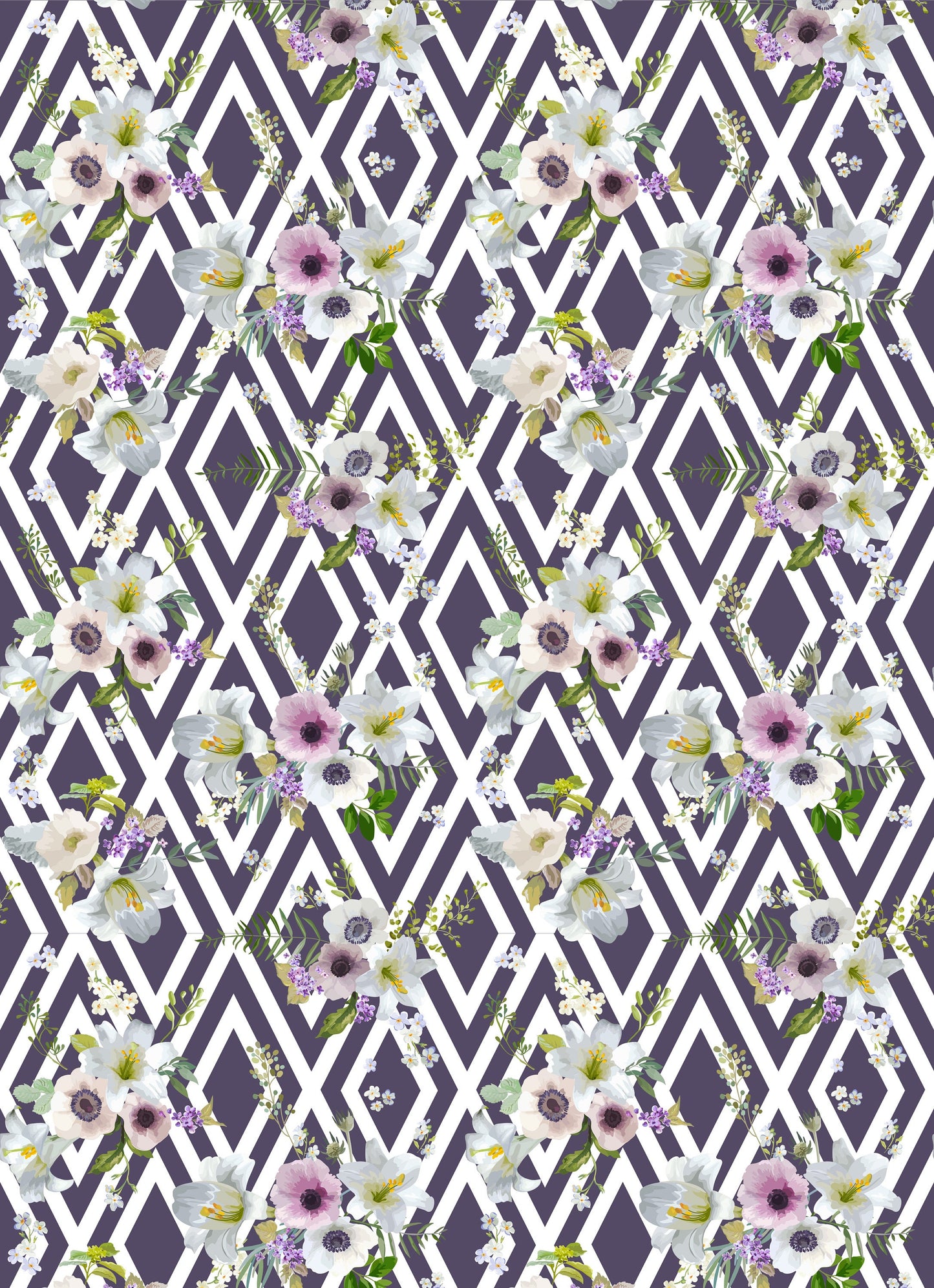 Large Decoupage for Furniture - Rice Paper - Vintage Decoupage - Floral Decoupage Paper - White Grey Pink Flowers - Diamond Pattern